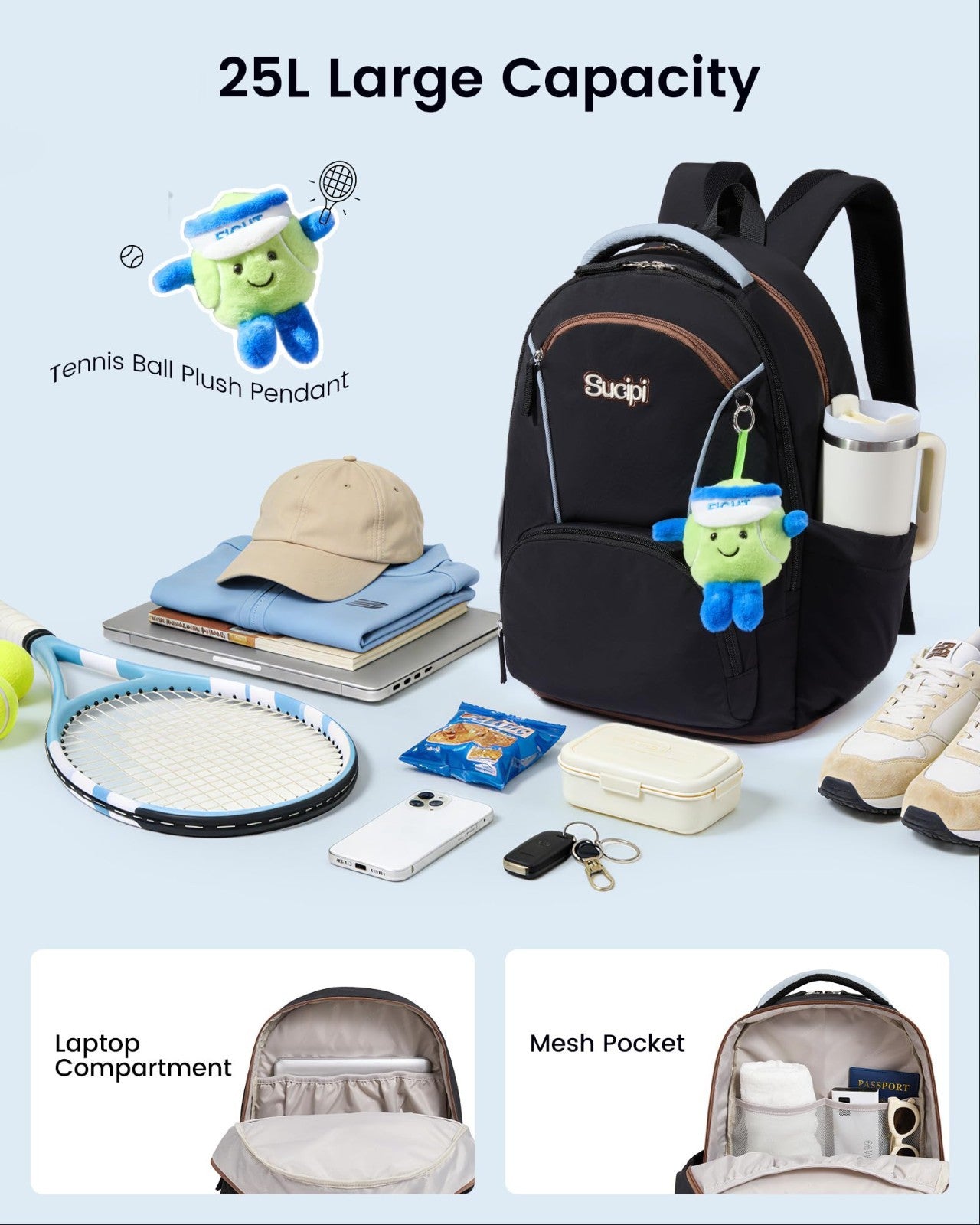Optimized eBay Title: "Large Tennis Backpack for Women - Holds 2 Rackets, Vent4