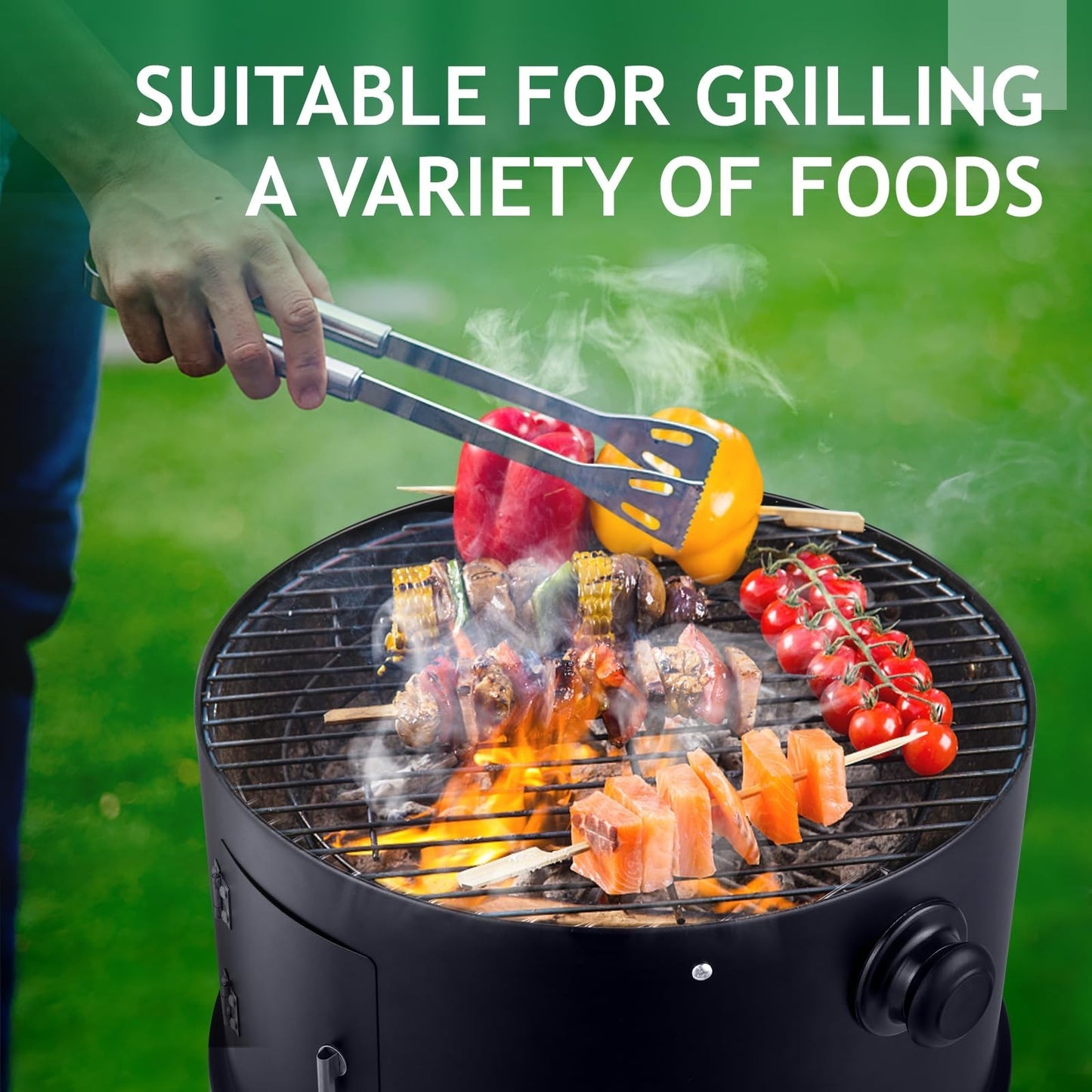 17 Inch Vertical Charcoal Smoker Grill - 3-in-1 Portable Outdoor Cooker with The6