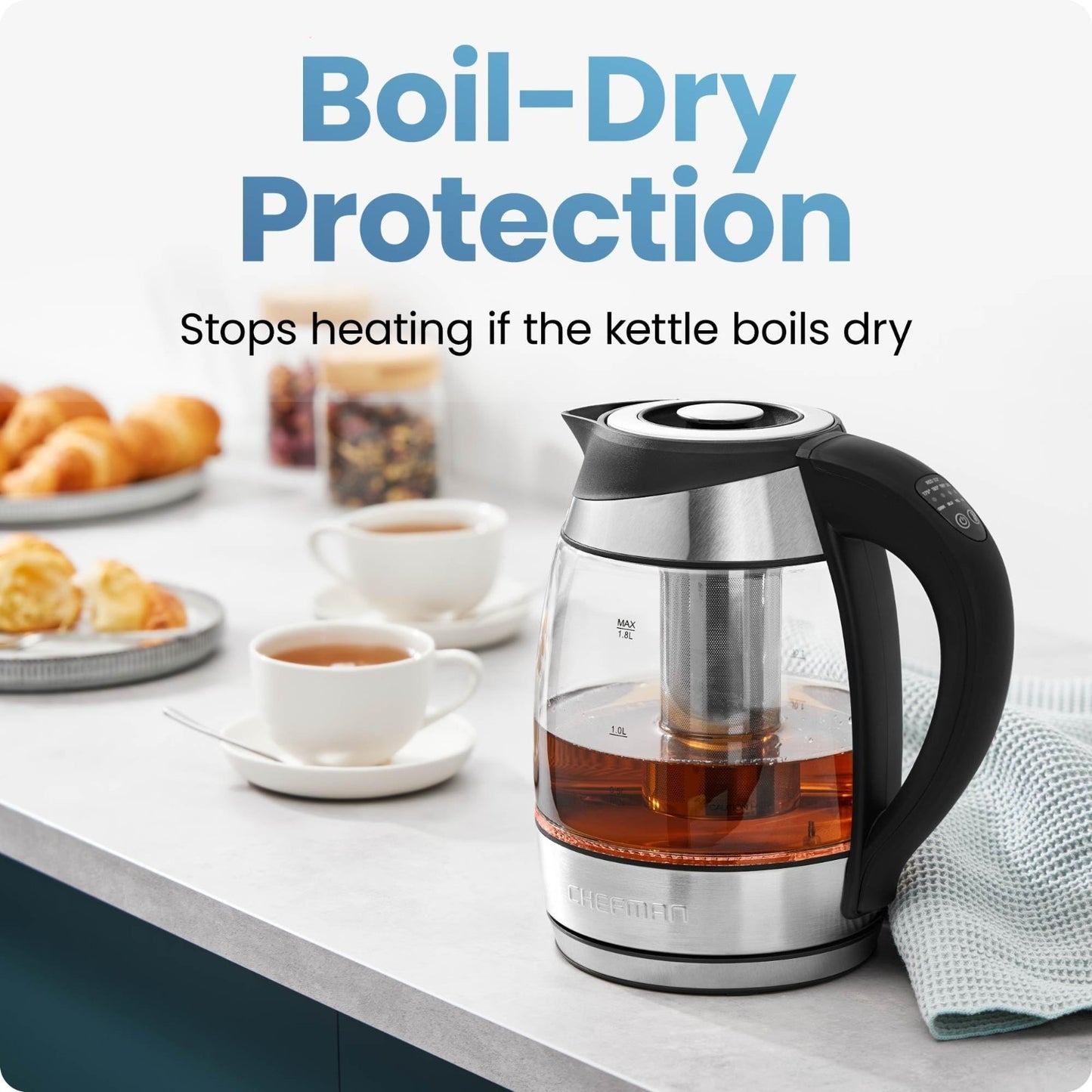 Electric Kettle with Temperature Control, 5 Presets, Glass & Stainless Steel, 1.6