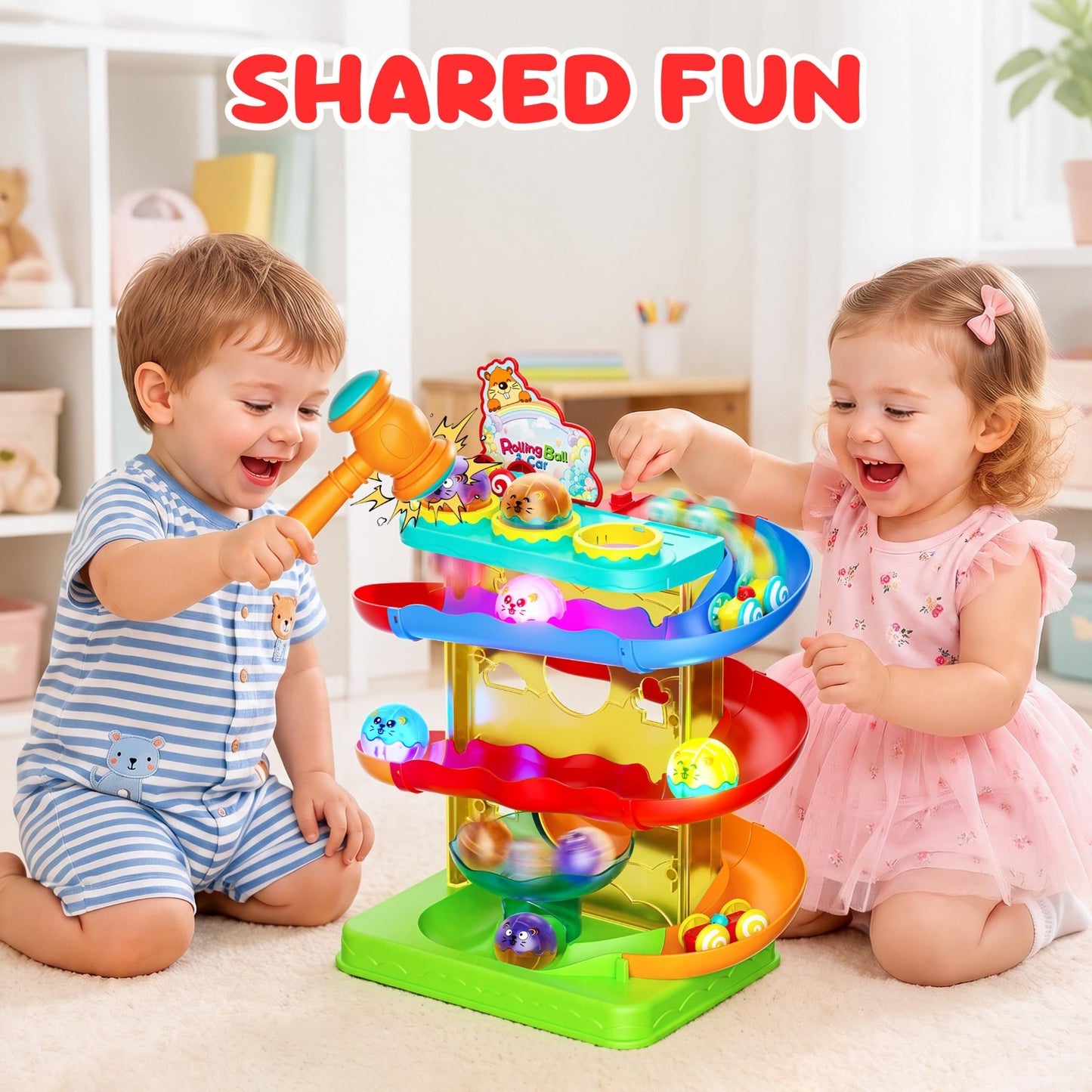 2 in 1 Ball Drop & Car Ramp Race Track Toy for Toddlers 1 5 | STEM Learning, Sen7