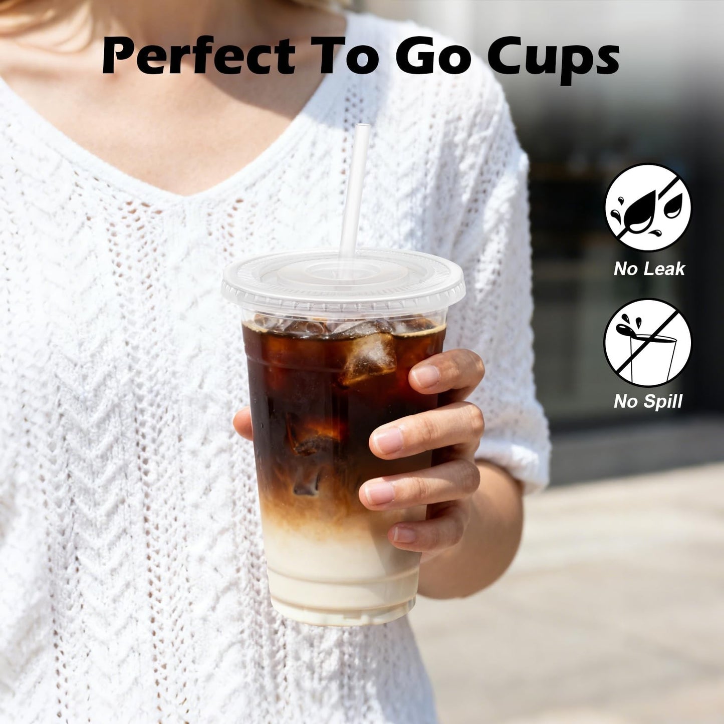 100 Pack 20 oz Clear Plastic Cups with Lids & Straws | Disposable Cold Cups for5