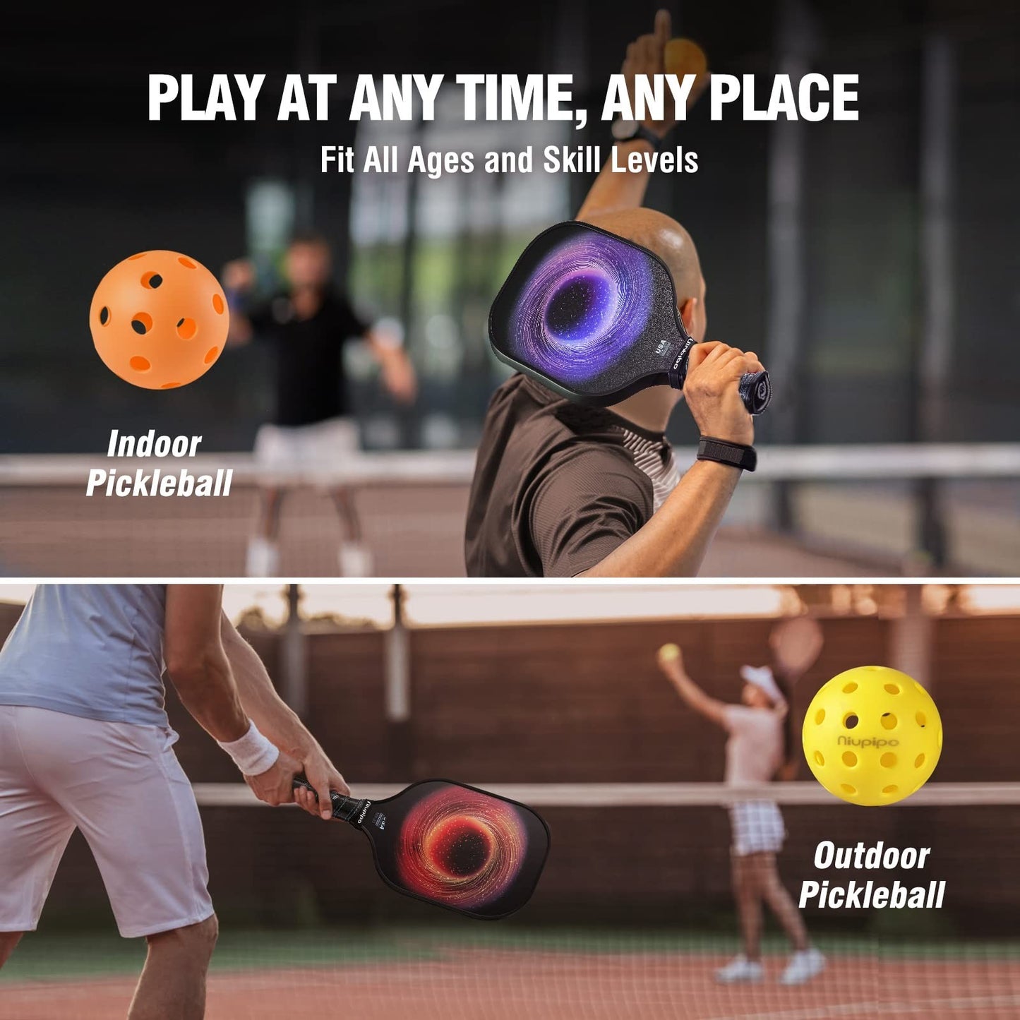 Pickleball Paddle Set of 2 or 4 - USAPA Approved, Fiberglass, Lightweight, Inclu6