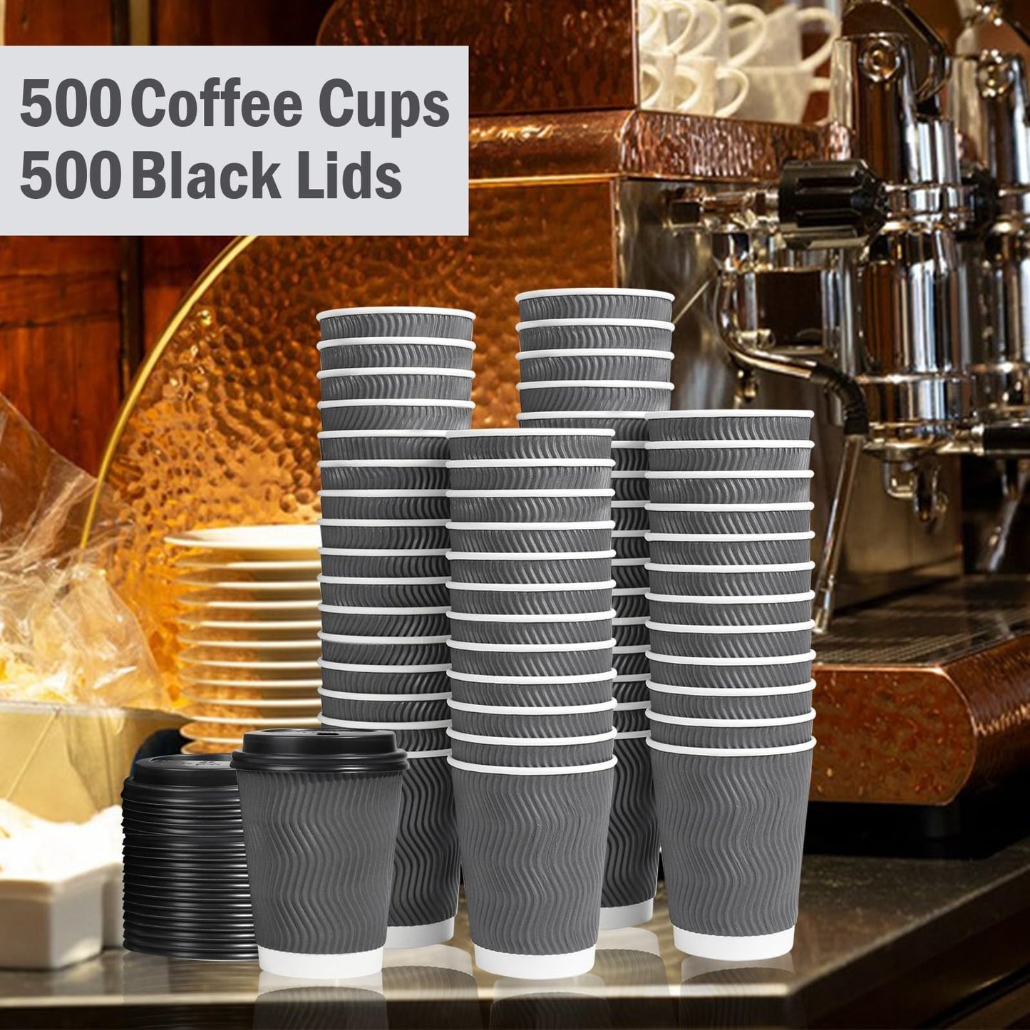 500 Pack 12 oz Insulated Disposable Coffee Cups with Lids Hot Drink To Go, Tra4