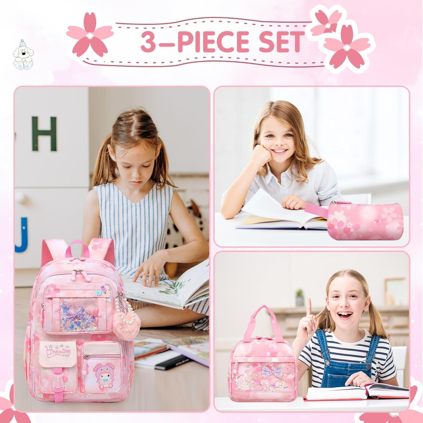 Stylish Girls School Backpack for Kids 17" Book Bag with Multiple Pockets, Spl5