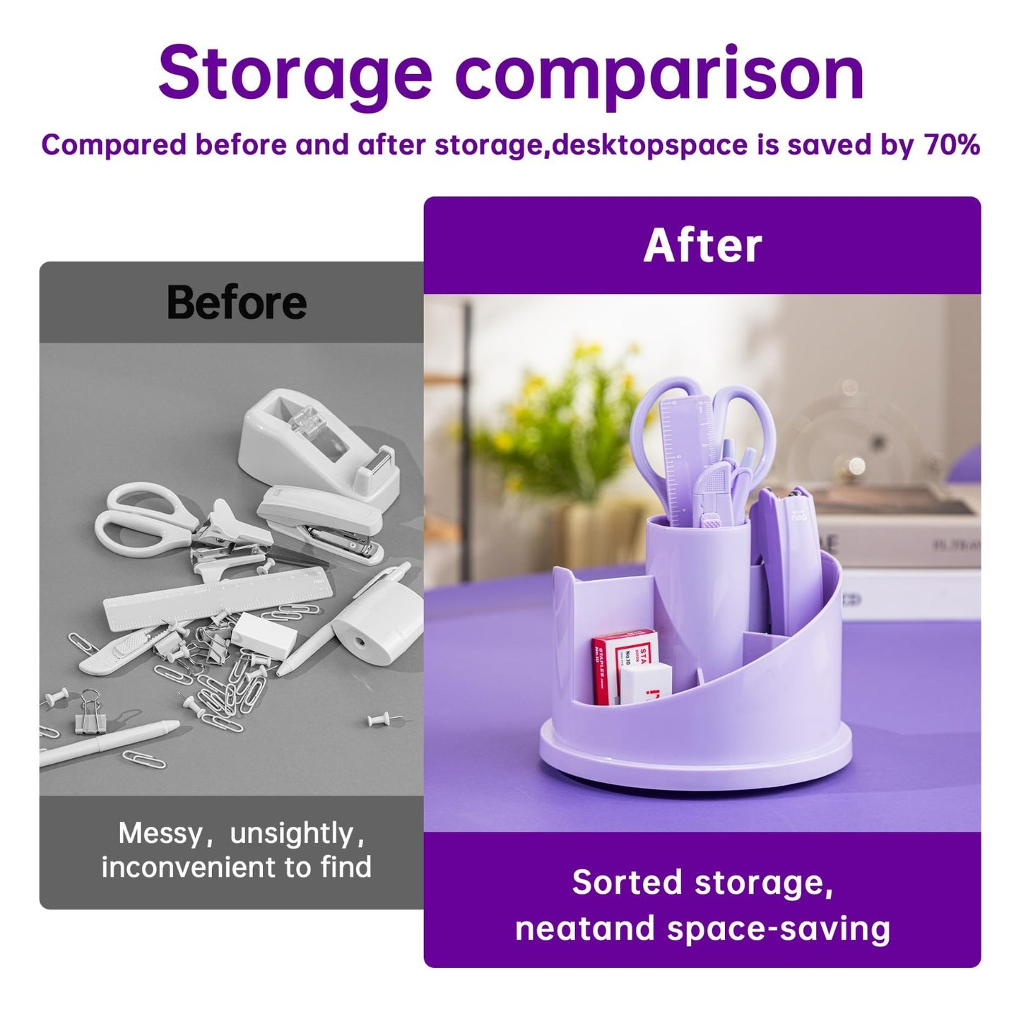 Purple Desk Accessory Organizer Kit Deli Office Supplies Set for Home & Work6