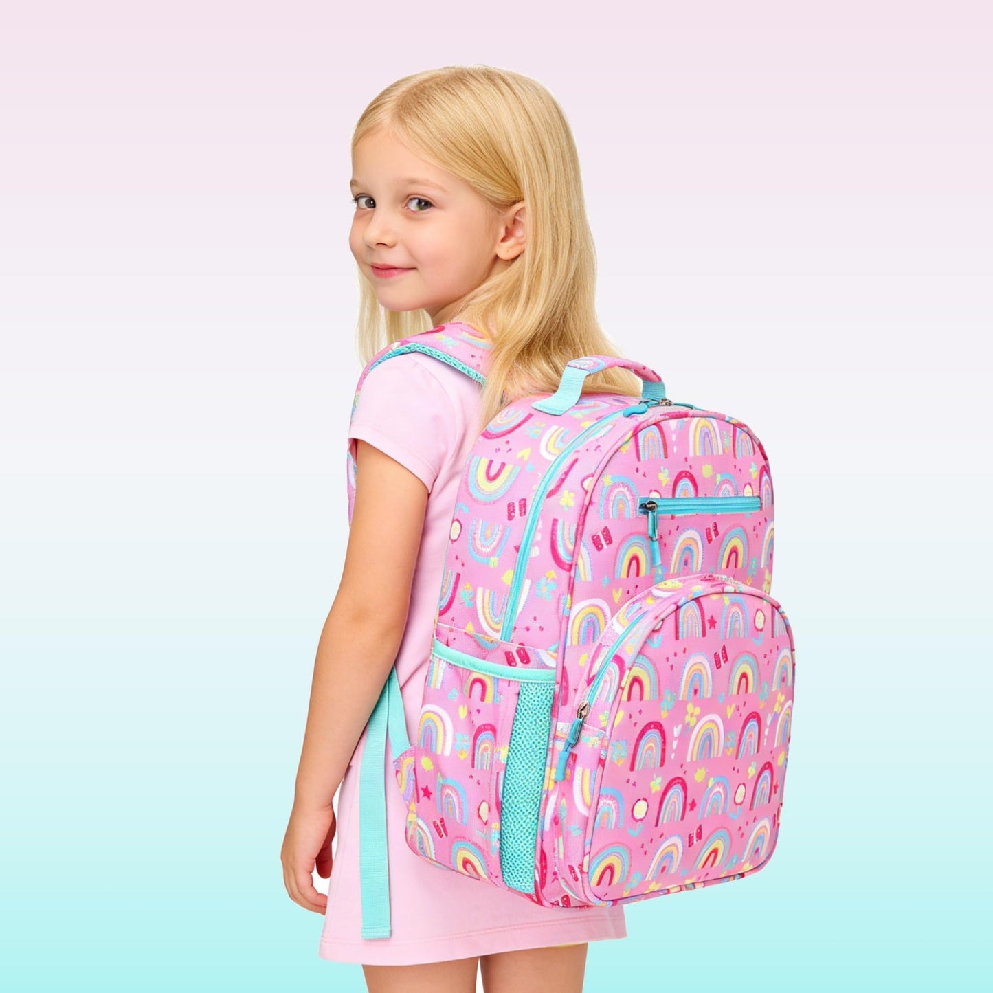 Cute Lightweight Kids Backpack for Girls Rainbow Pink, Kindergarten & Elementa5