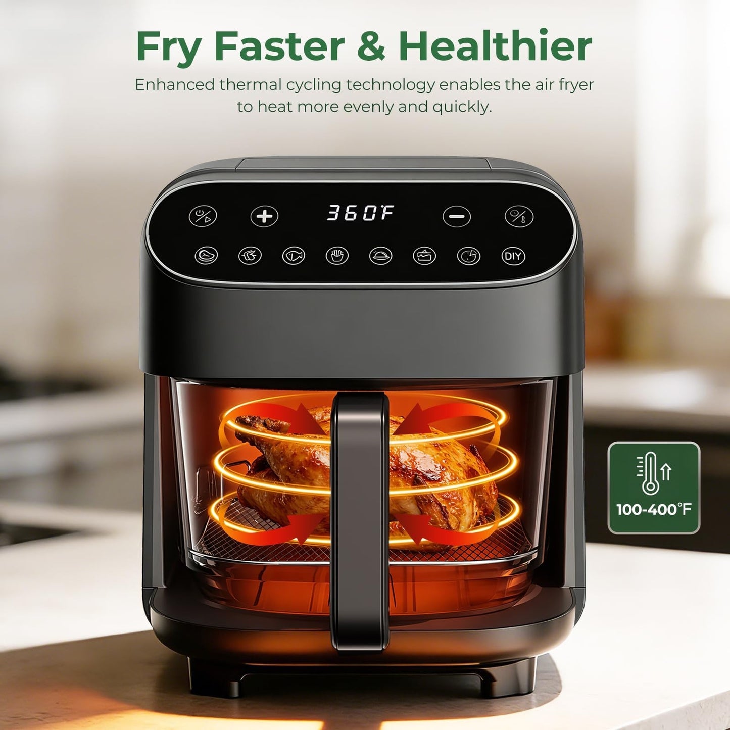 5 Quart Non-Toxic Glass Air Fryer with 8 Preset Modes, BPA-Free & Dishwasher Saf7