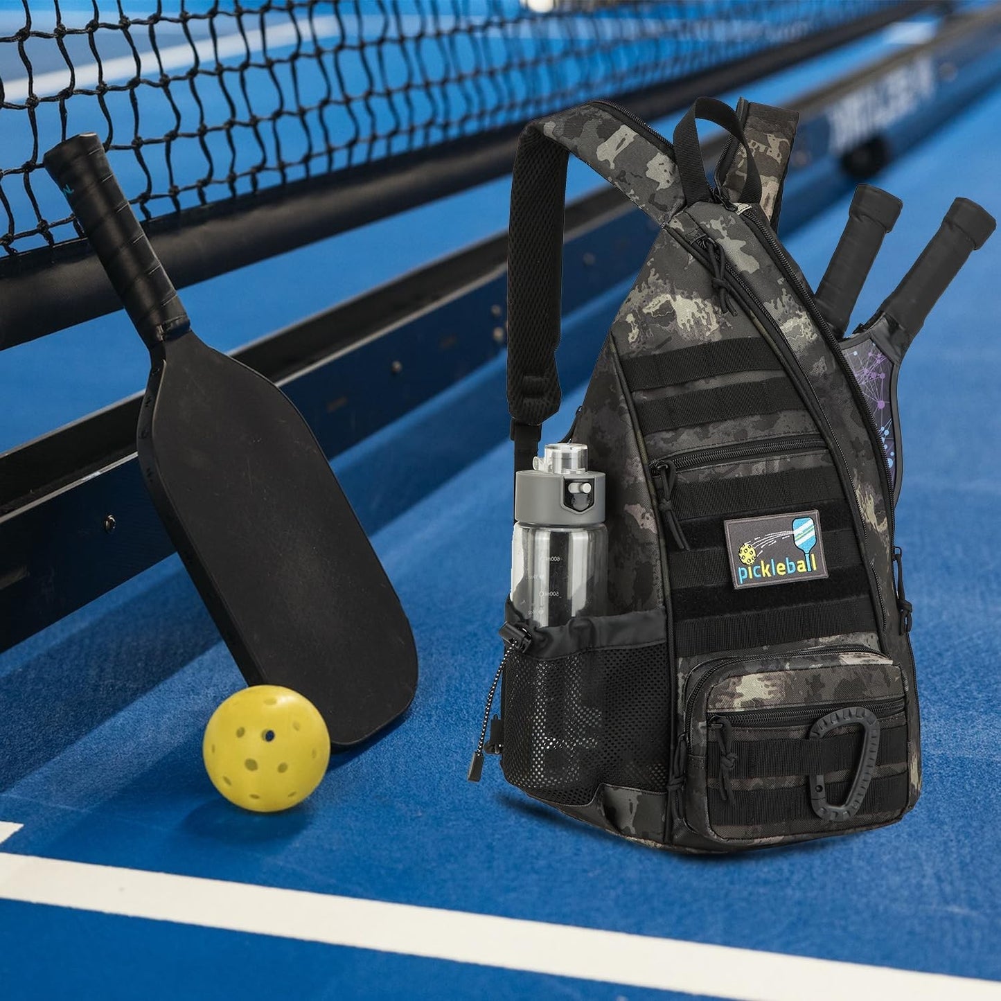 Tactical Pickleball Backpack | Adjustable Sling Bag with Fence Hook & Water Bott6