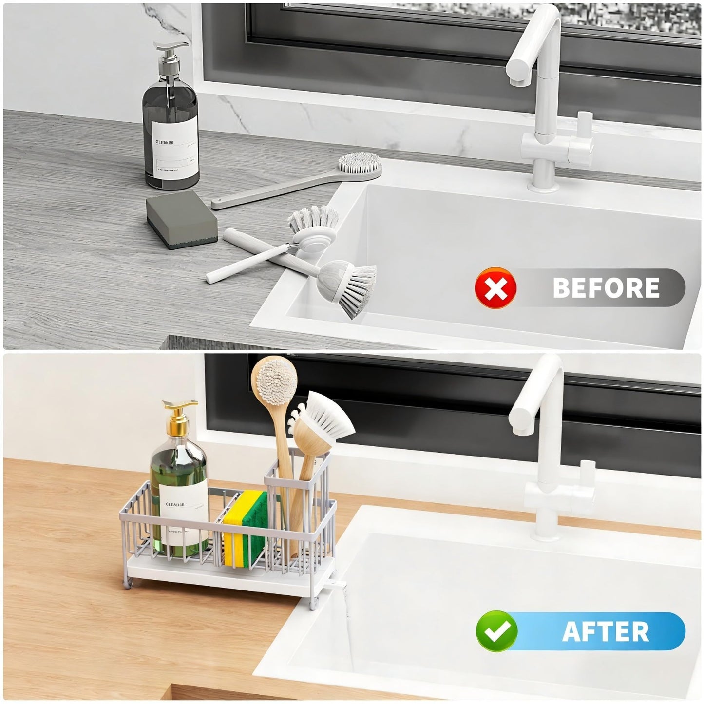 Kitchen Sink Sponge Holder Caddy Organizer, Rustproof 304 Stainless Steel, Gray5