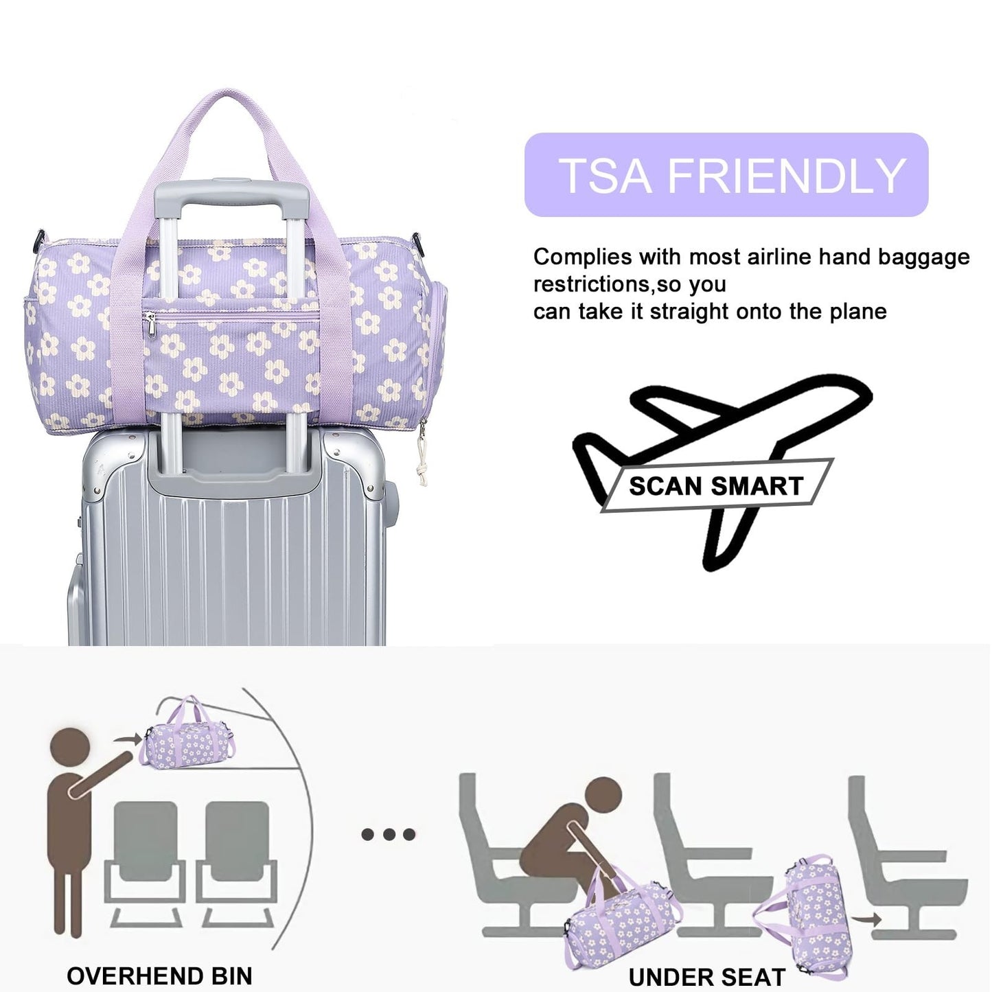 Cute Duffle Bag for Girls - Waterproof Gym Bag with Shoe Compartment & Wet Pocke8