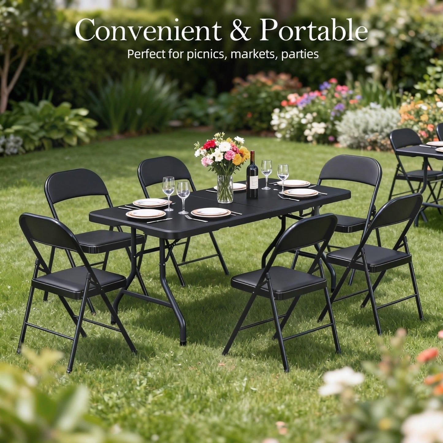 6FT Heavy Duty Folding Table with Carry Handle - Portable for Events, Picnics, C7