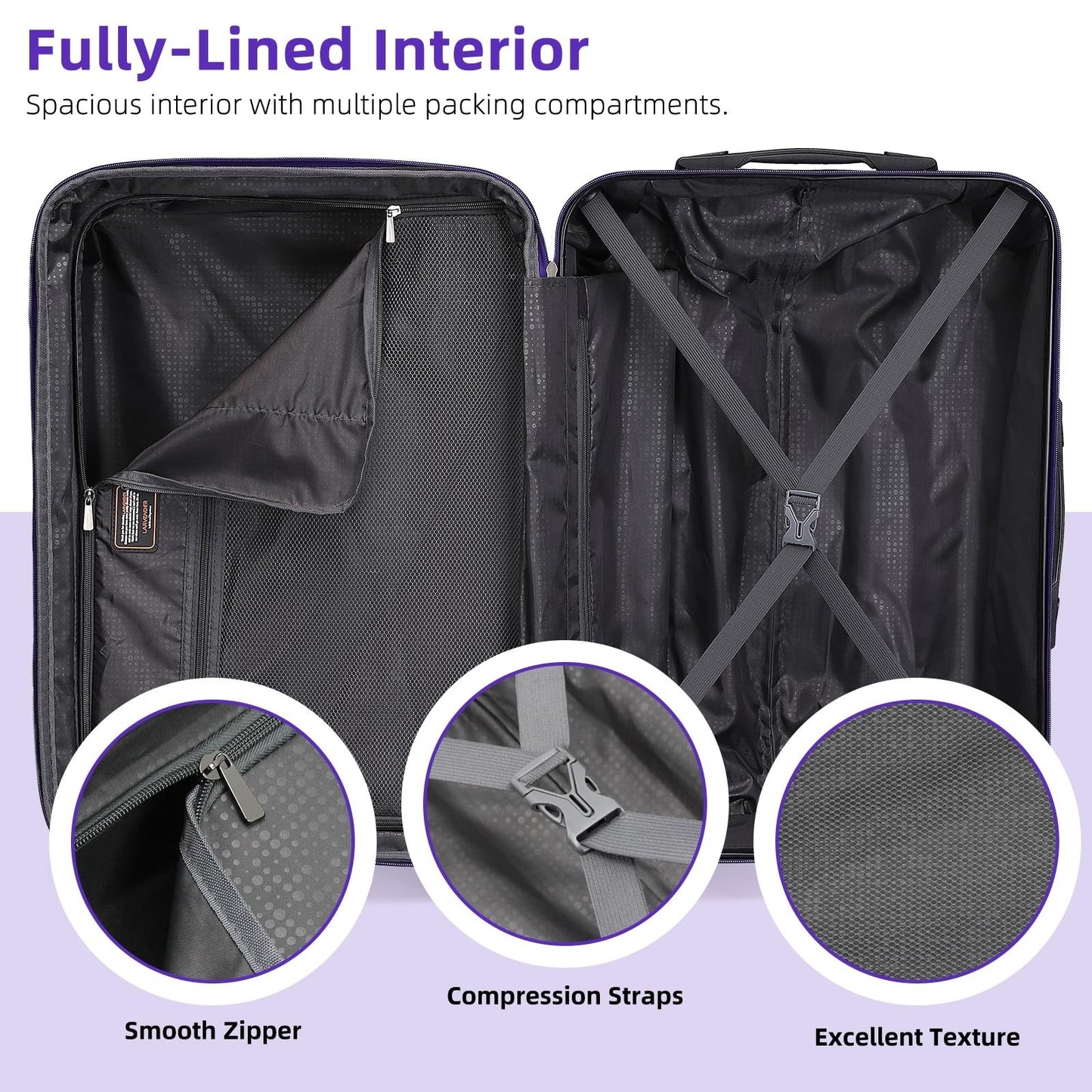 3-Piece Carry-On Luggage Set, 20" Hardshell Suitcase, Lightweight, TSA Lock, Duf7