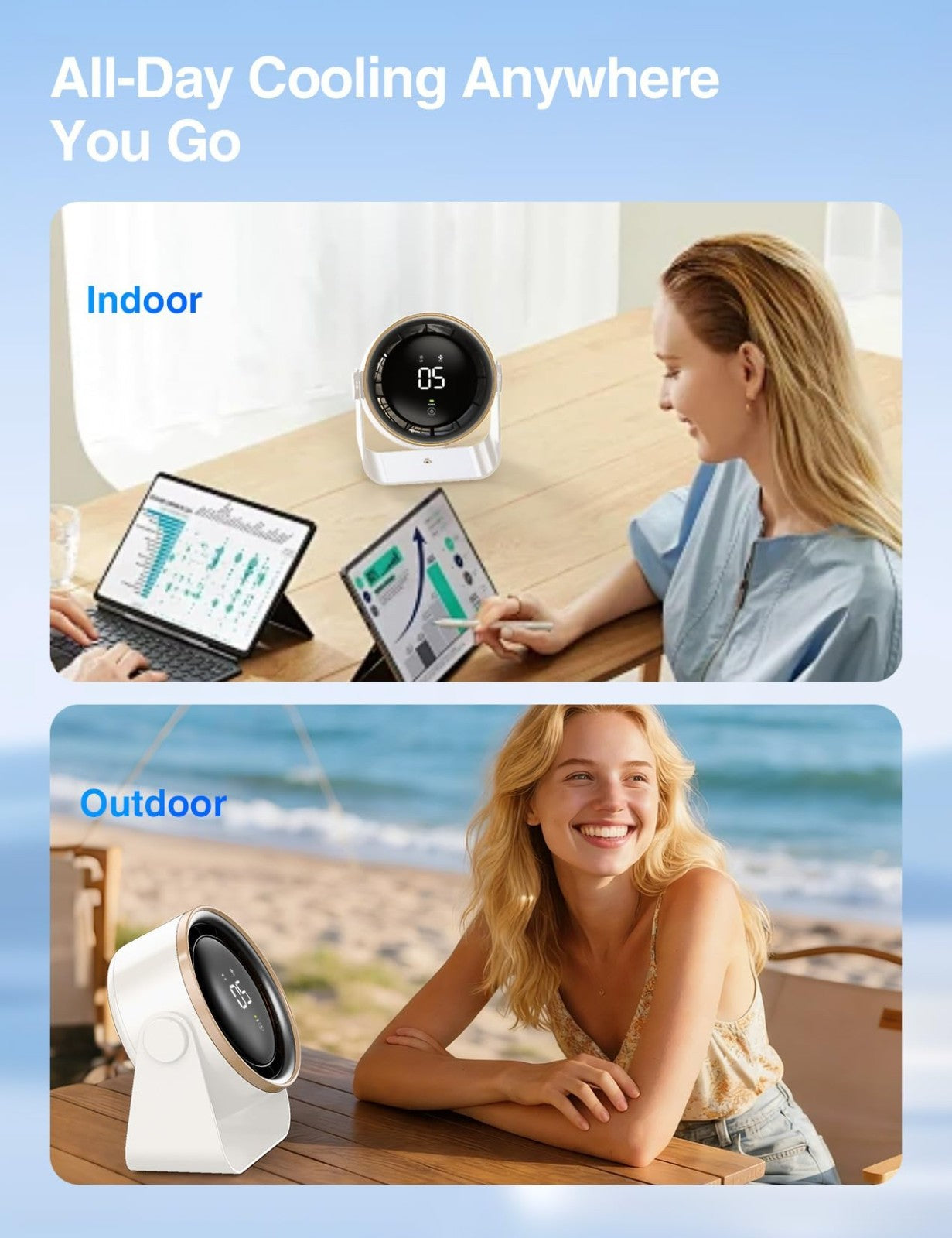 Ultra Quiet Small Desk Fan, Touch Control, Multi Speed Air Circulator, USB Recha6