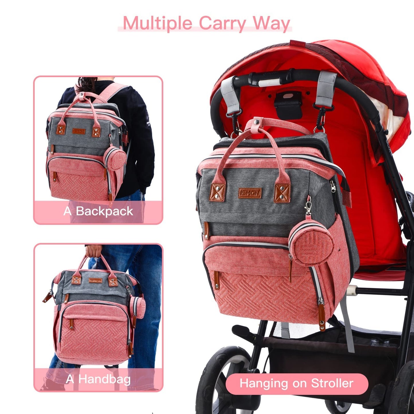 Diaper Bag Backpack with Changing Station, Stylish Baby Bag for Girls, Pink5