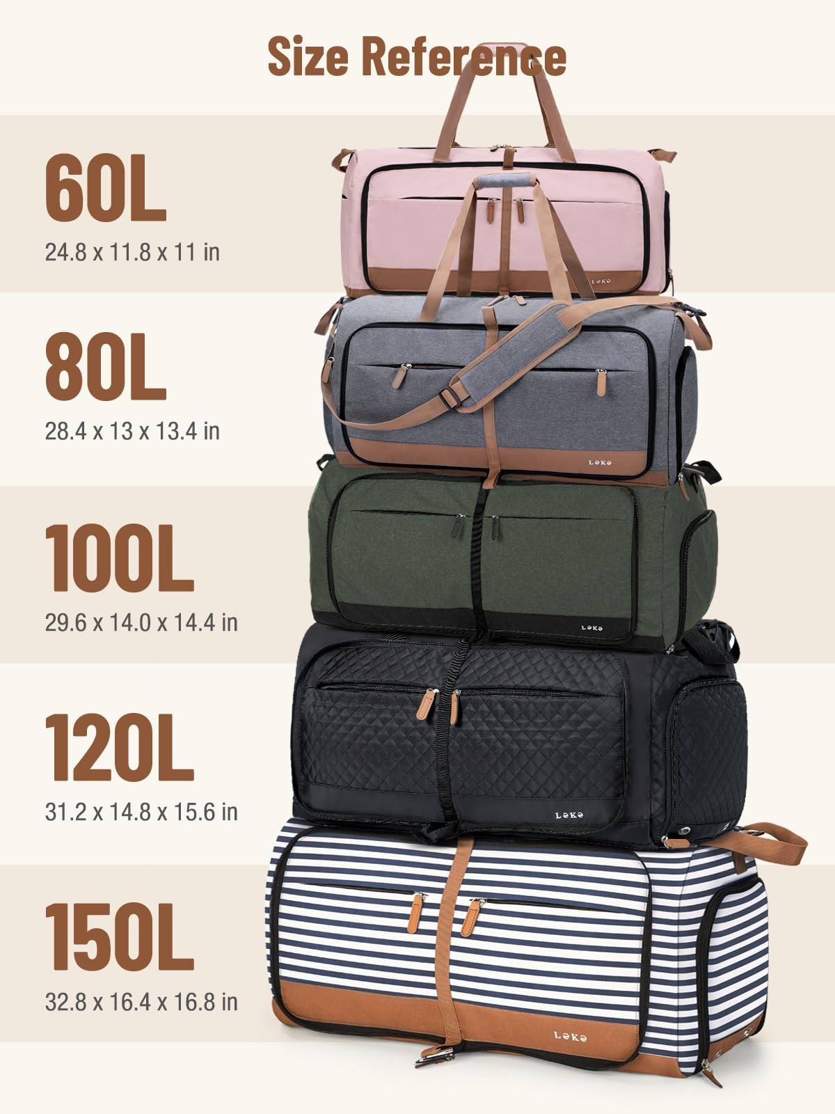 60L Foldable Travel Duffel Bag for Women, Large Weekend Bag with Shoe Compartmen5