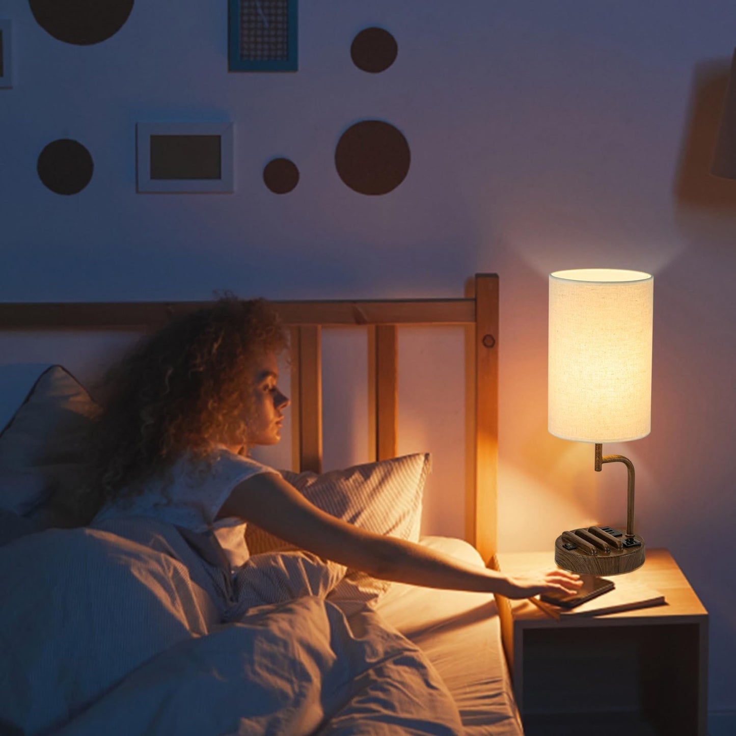 Modern Table Lamp with 3 USB Ports & AC Outlet, Bedside Desk Light, Pack of 25