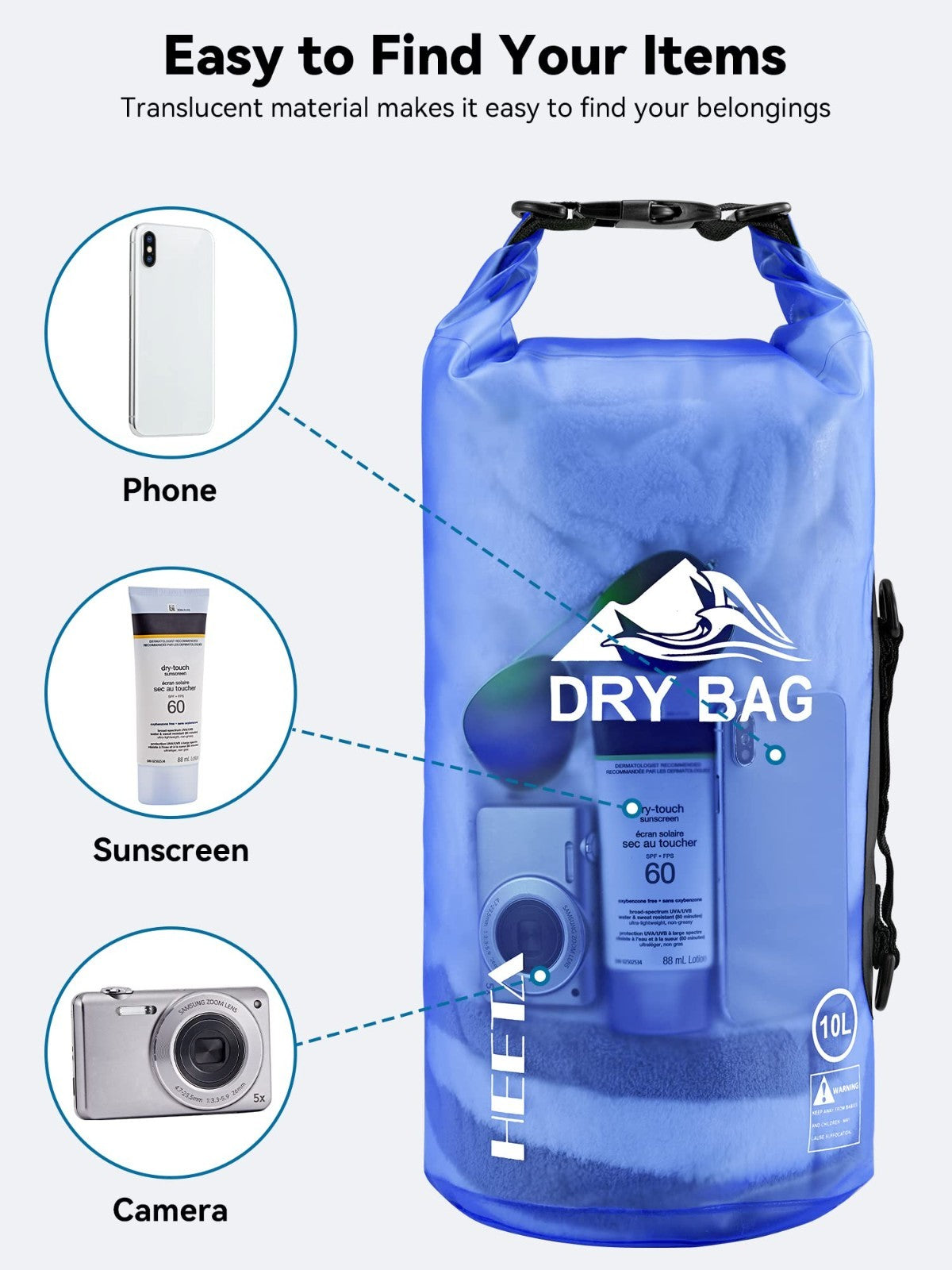 Waterproof Dry Bag for Travel, Swimming, Kayaking - Lightweight Roll Top Backpac6