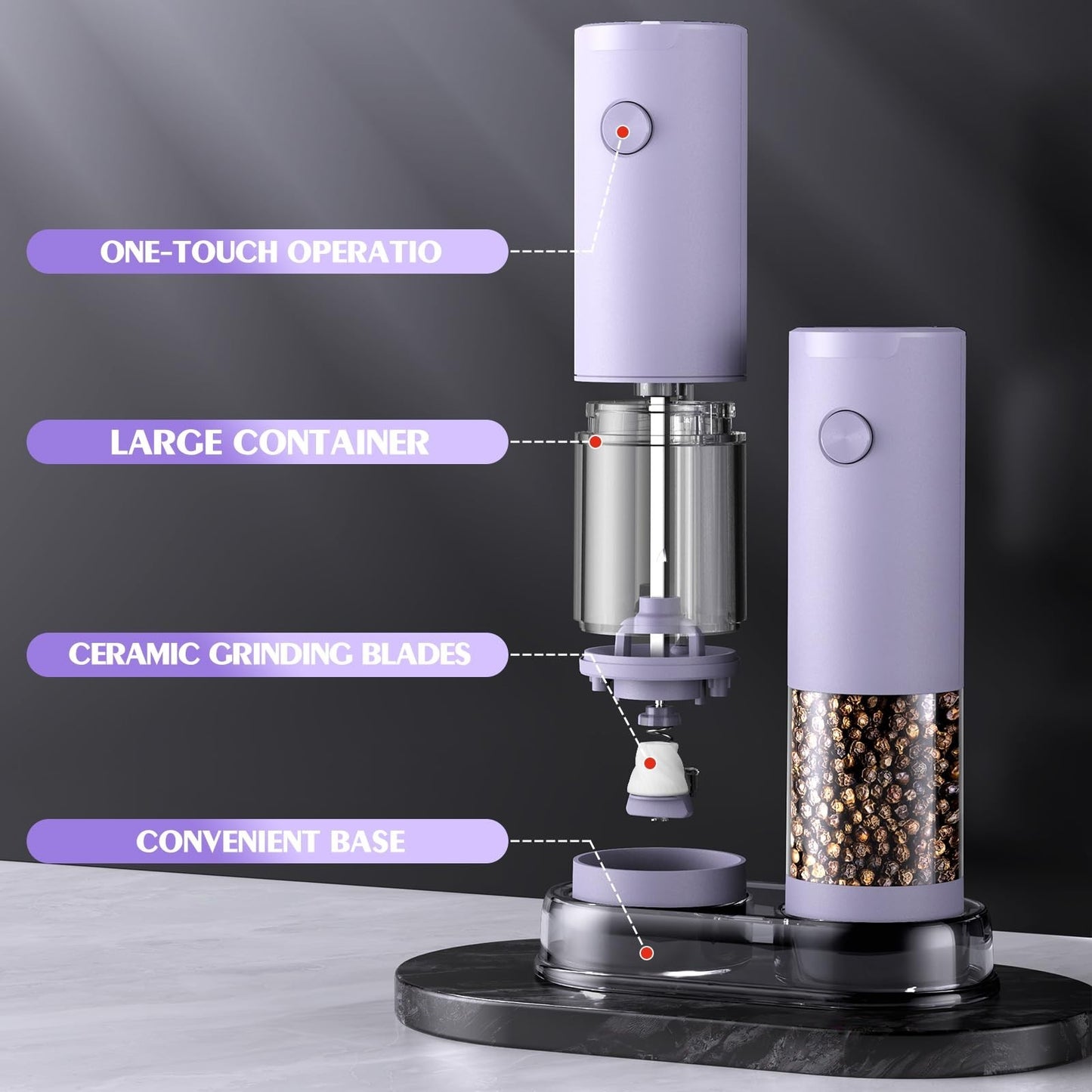 Automatic Salt and Pepper Grinder Set Adjustable Coarseness, Kitchen Accessori6