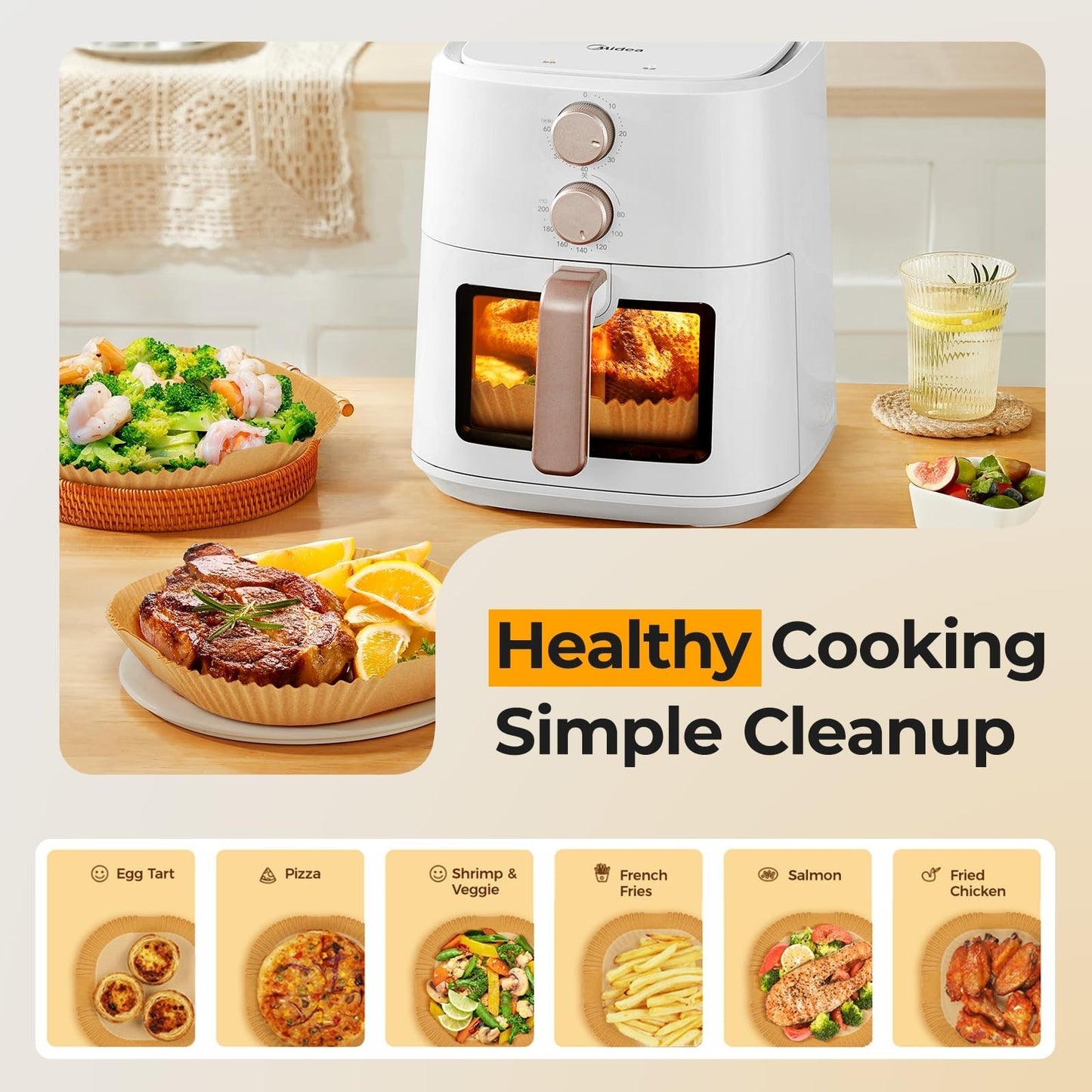 125Pcs 8" Square Air Fryer Liners Non Stick, Waterproof Parchment Sheets for B7