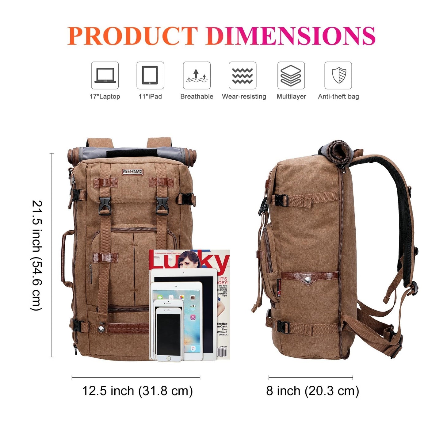 Vintage Canvas Travel Backpack for Men, Stylish Laptop Bag, Durable & Spacious6