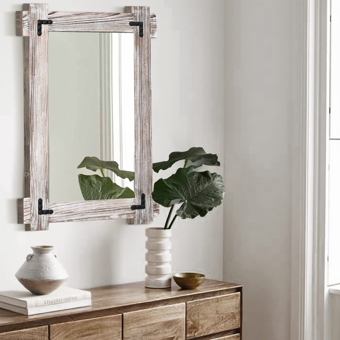 30x20 Inch White Farmhouse Wall Mirror - Distressed Wood Framed Vanity Decor7