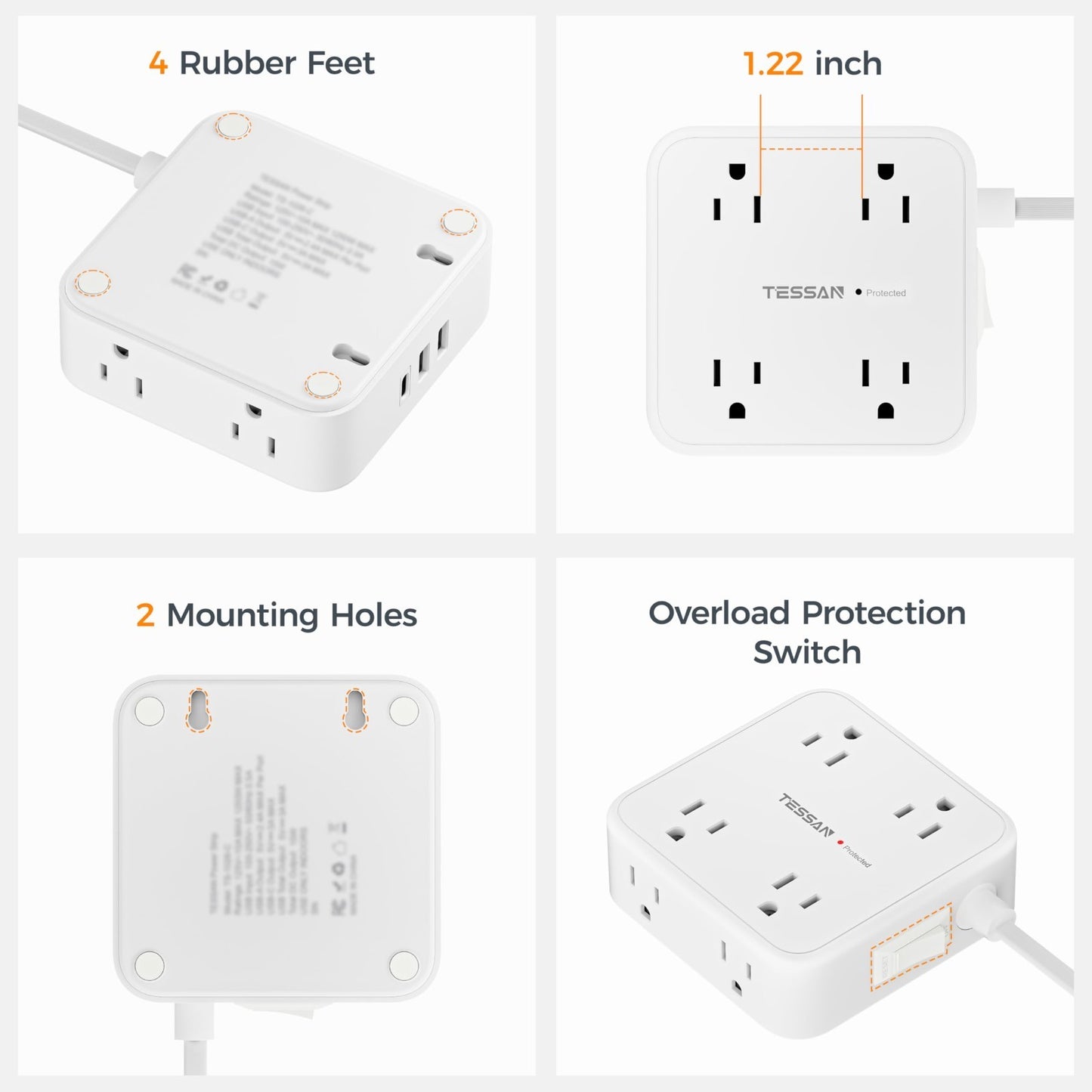 Surge Protector Power Strip 900J Protection, 5 Ft, 2 Pack, White, Multiple Outle7