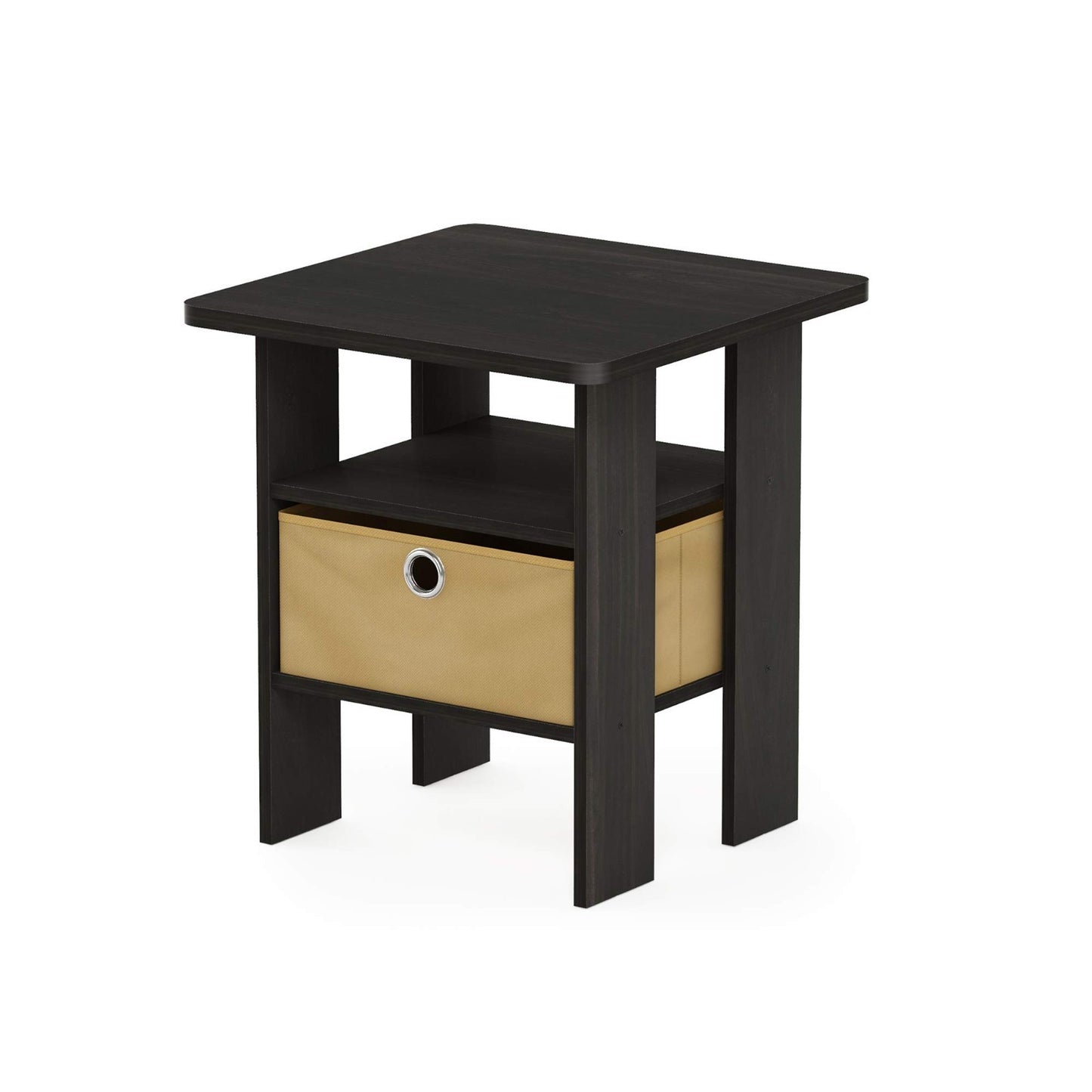 Stylish Side Table with Open Shelves & Storage Bin - Nightstand for Bedroom & Li7