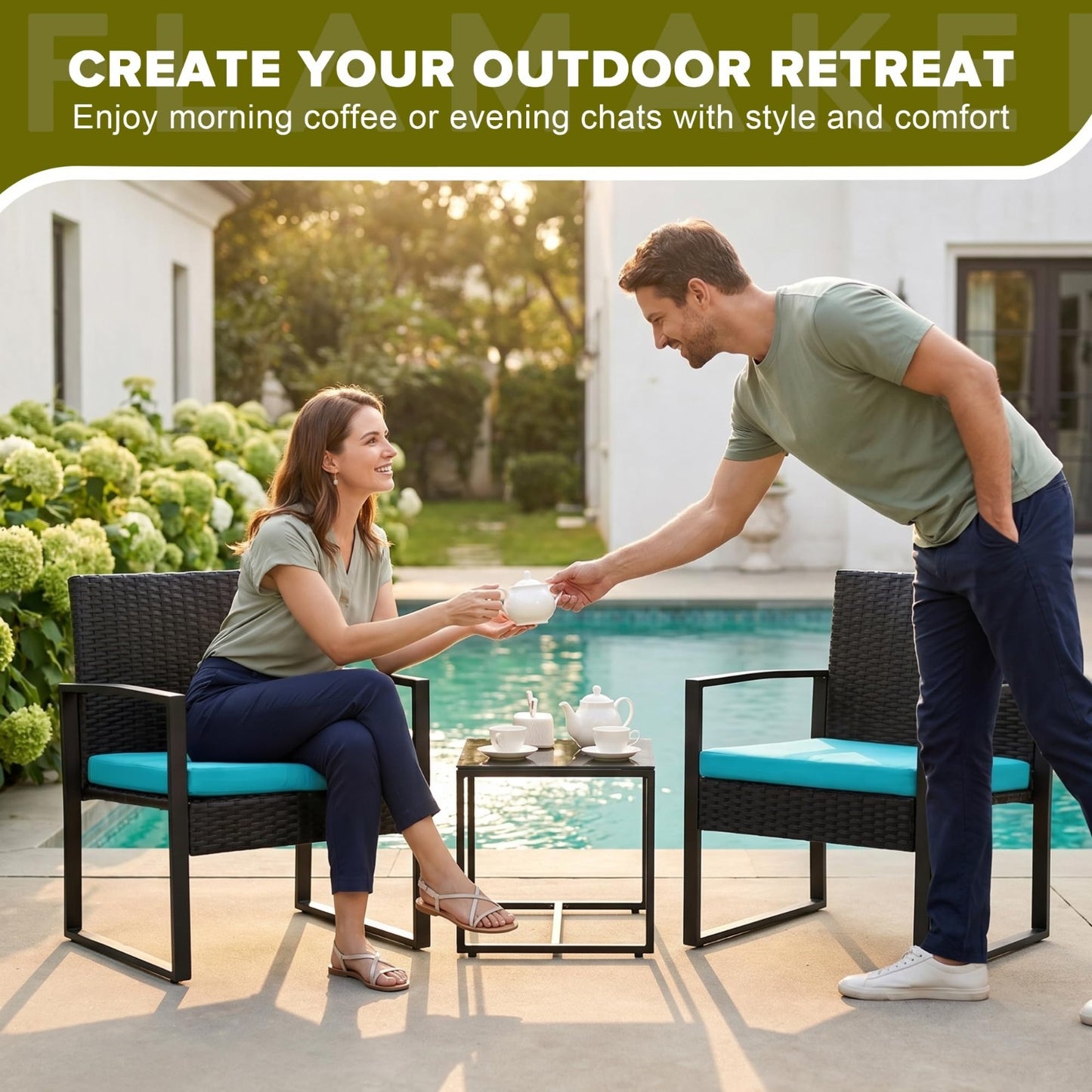 3 Piece Outdoor Wicker Patio Furniture Set | Modern Bistro Chairs & Coffee Table5