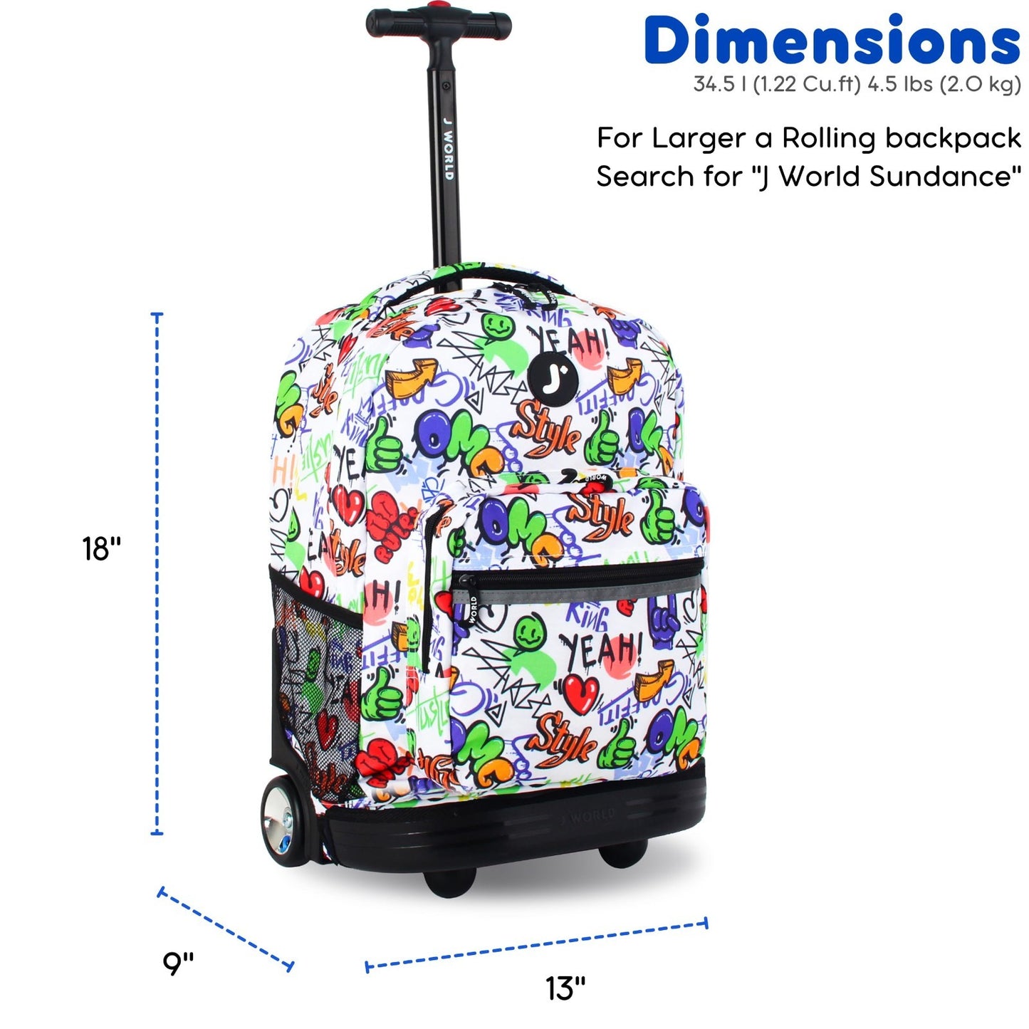 Kids Rolling Backpack with Wheels, 18" School Bookbag for Boys & Girls, Street A6