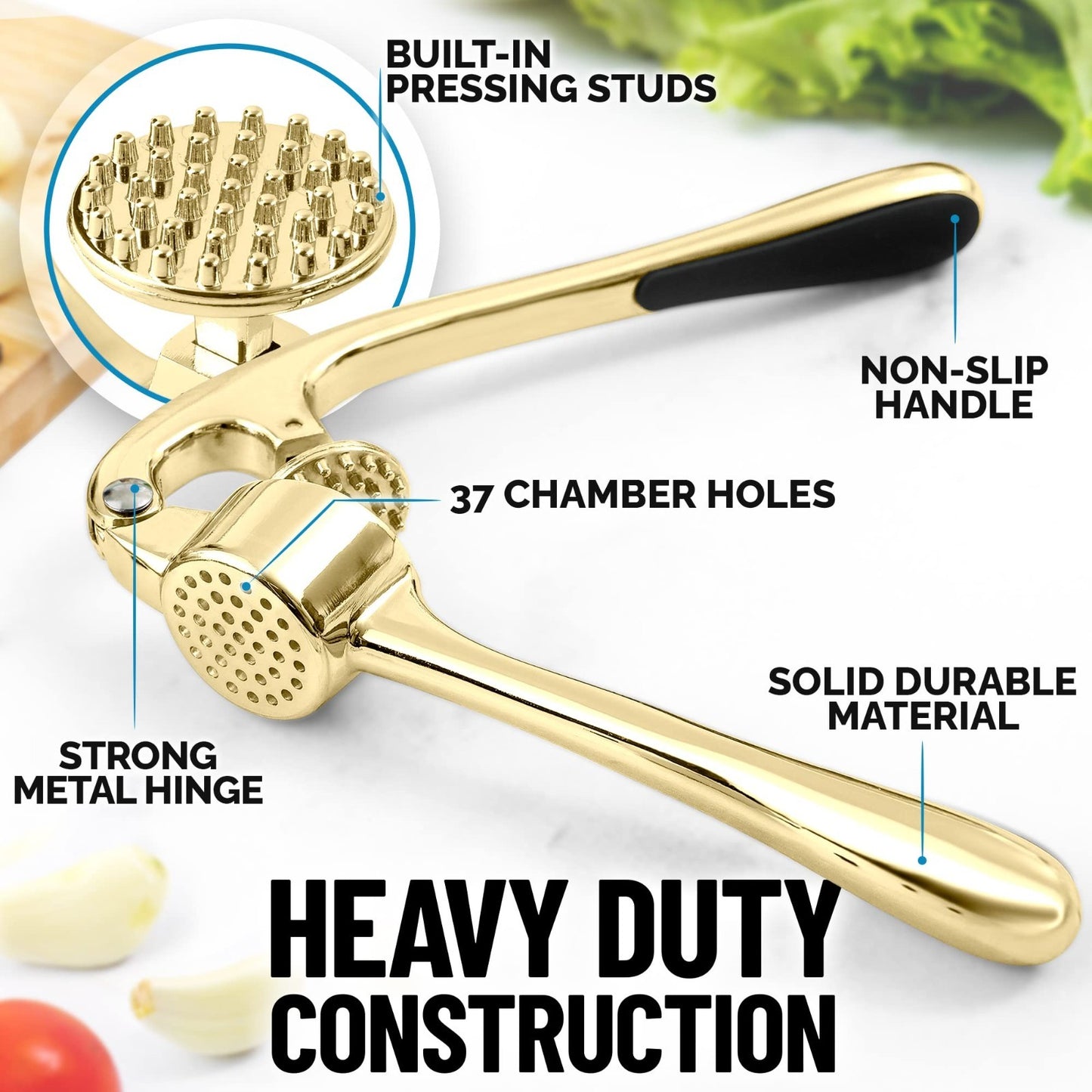 Premium Garlic Press with Soft Handle, Silicone Peeler & Cleaning Brush 3 Piec7