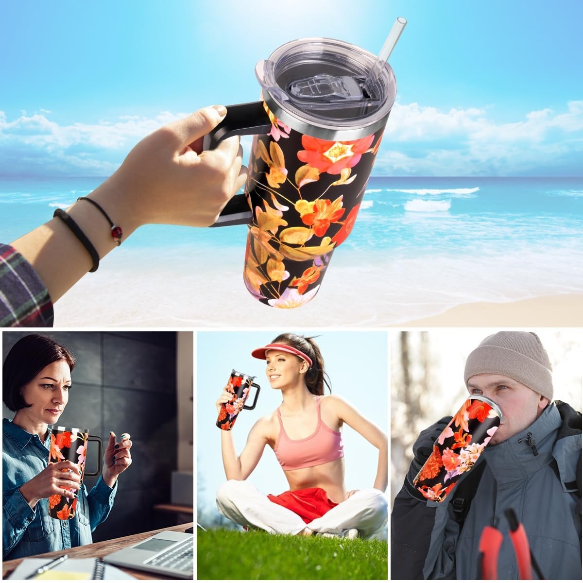 40 oz Insulated Tumbler with Handle & Straw Leak Proof Travel Mug, Dishwasher6