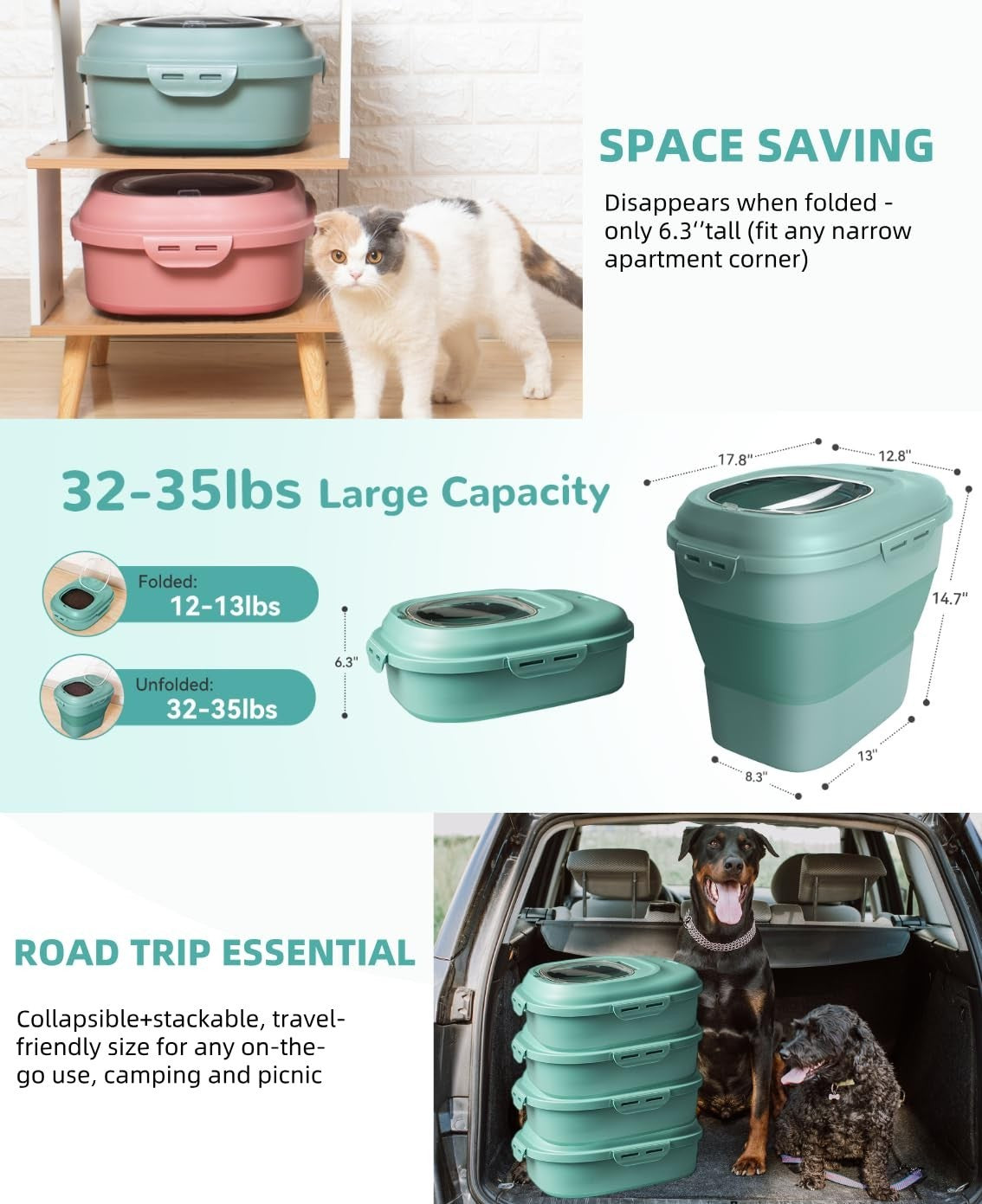 Airtight 30-35Lbs Dog Food Storage Container - Collapsible & Portable Pet Food B8