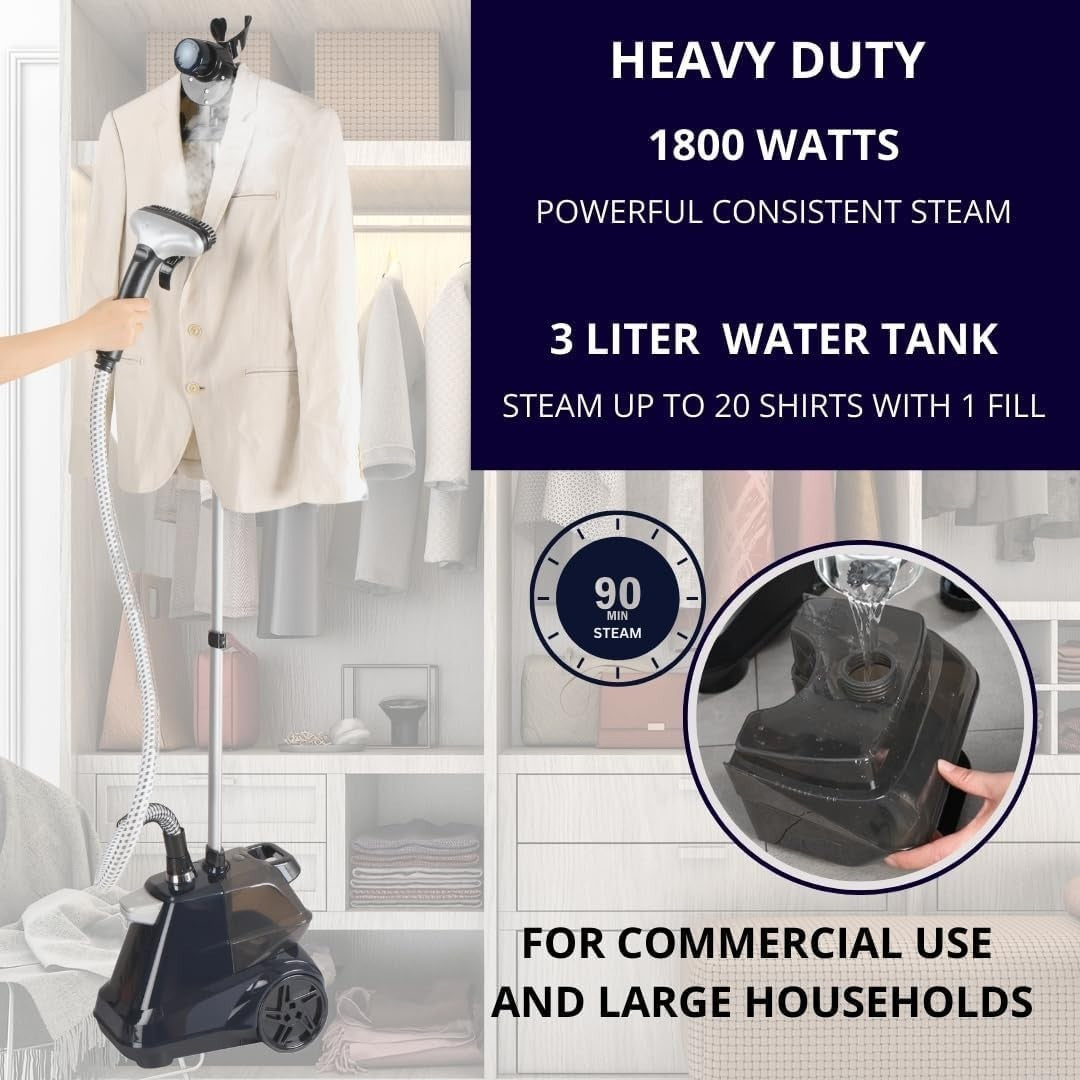Heavy Duty Commercial Garment Steamer, 1800W, 3L Water Tank, Foot Pedals, Navy5
