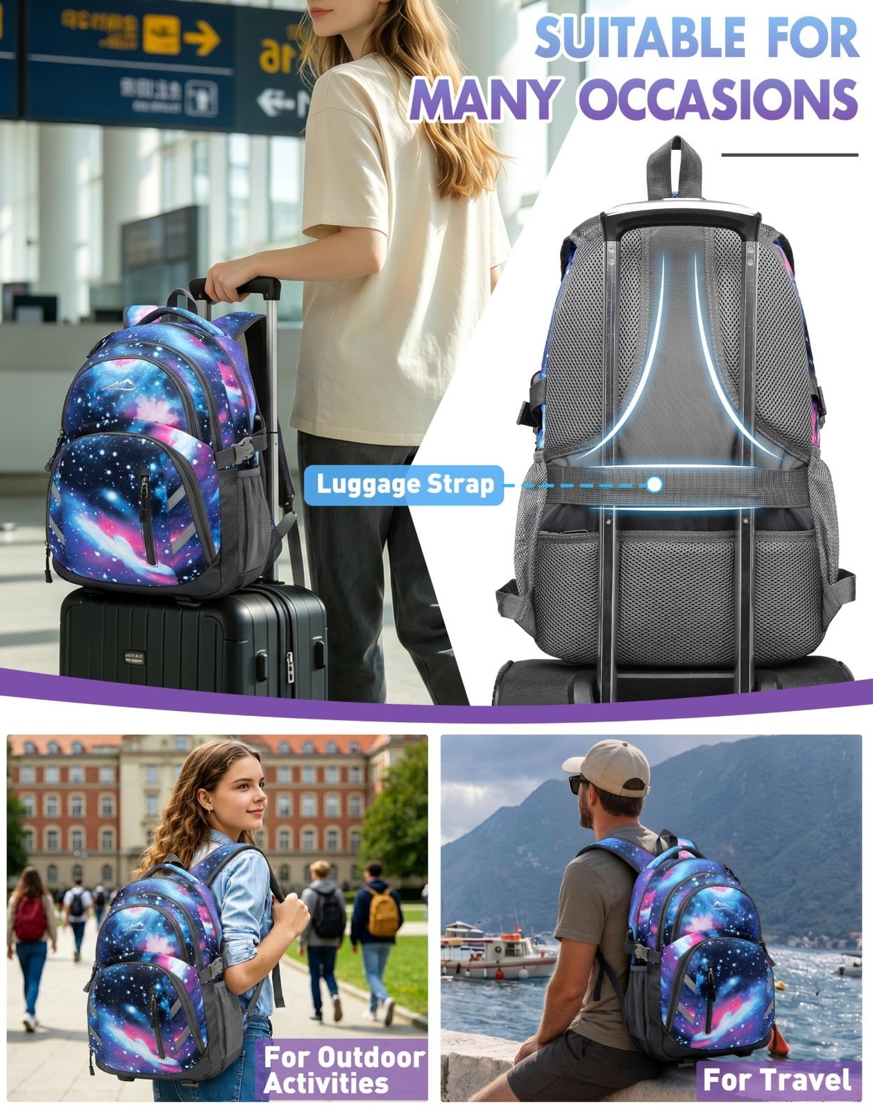 Extra Large Laptop Backpack for College Travel, USB Charging, Anti Theft, Fits 15