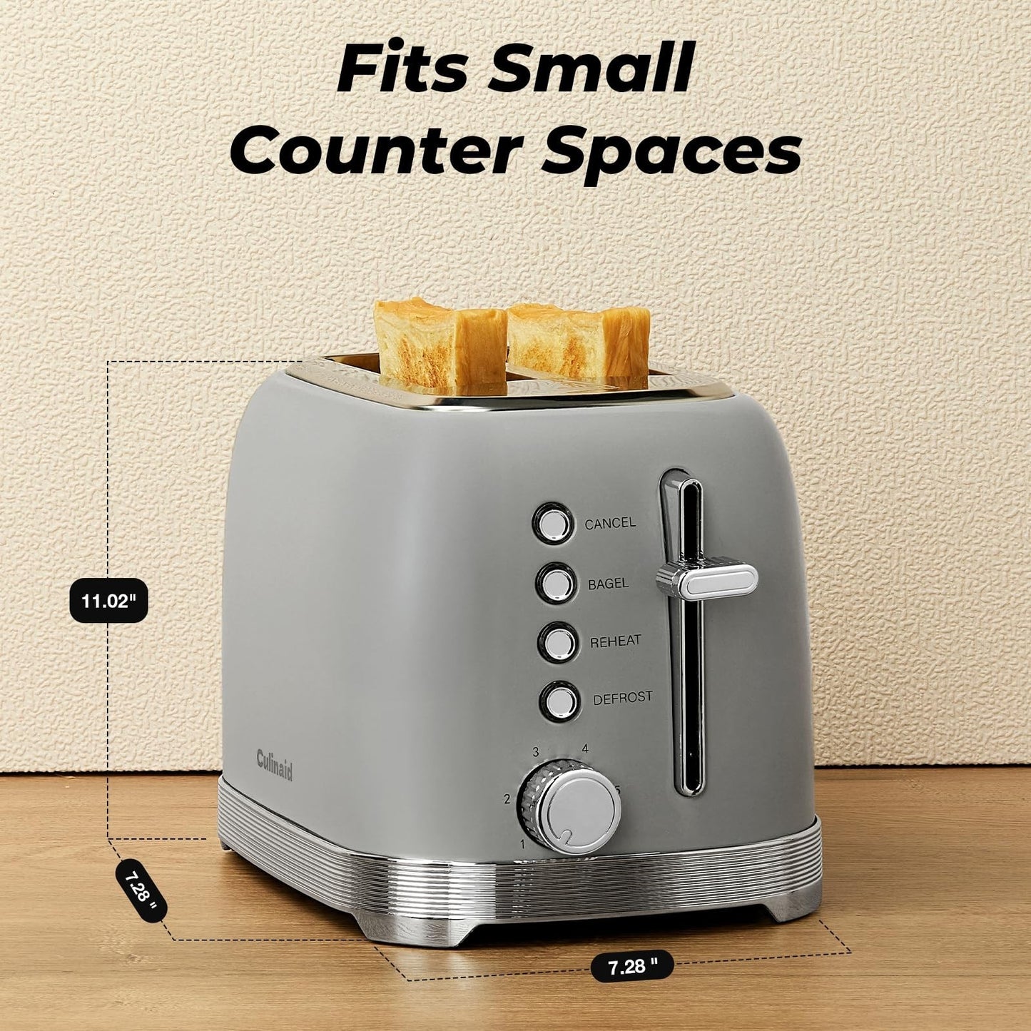 Retro 2 Slice Stainless Steel Toaster Gray, Compact Design, Fast Toasting7
