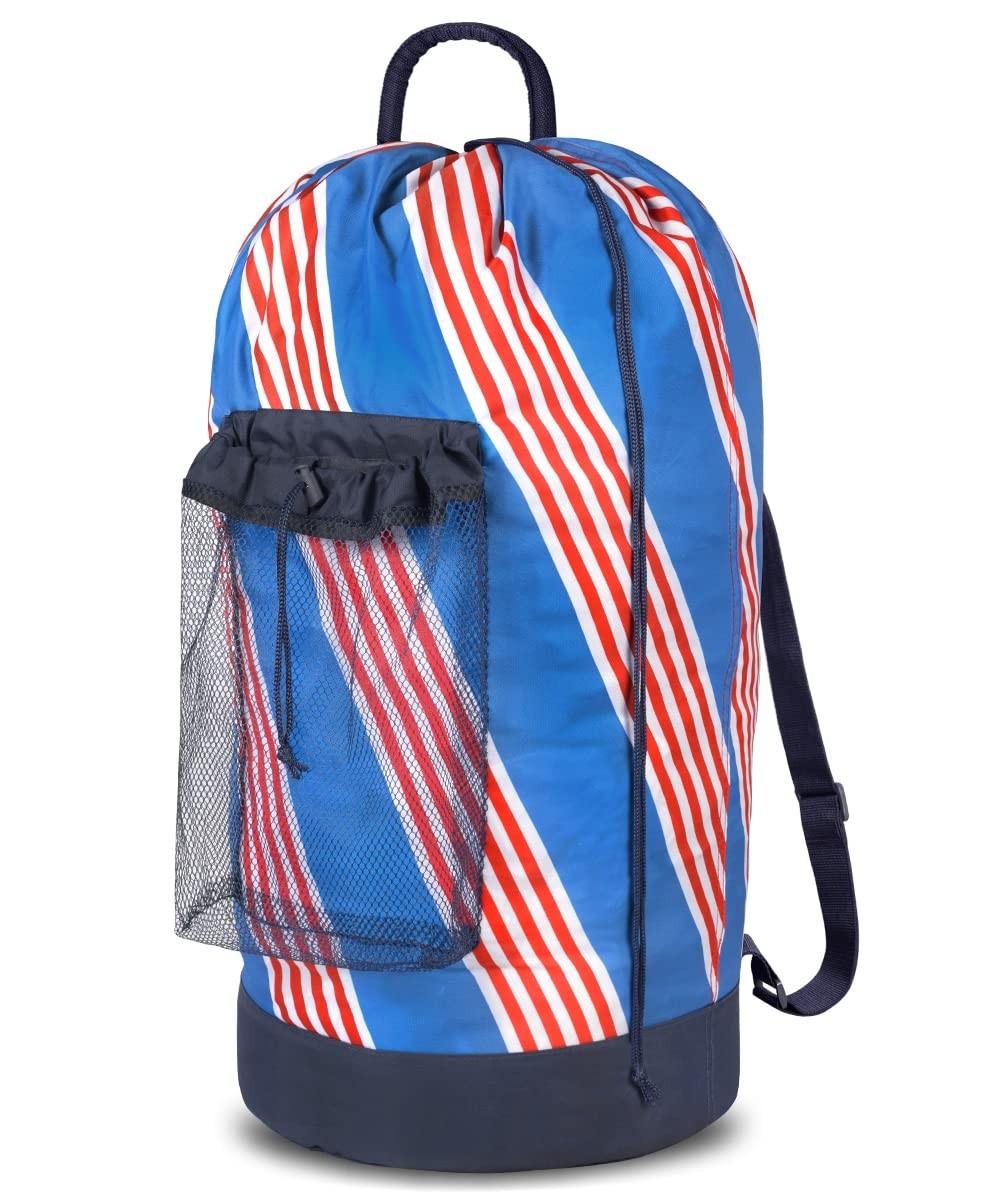 Durable Nylon Backpack Laundry Bag with Shoulder Straps & Mesh Pocket - Ideal fo7