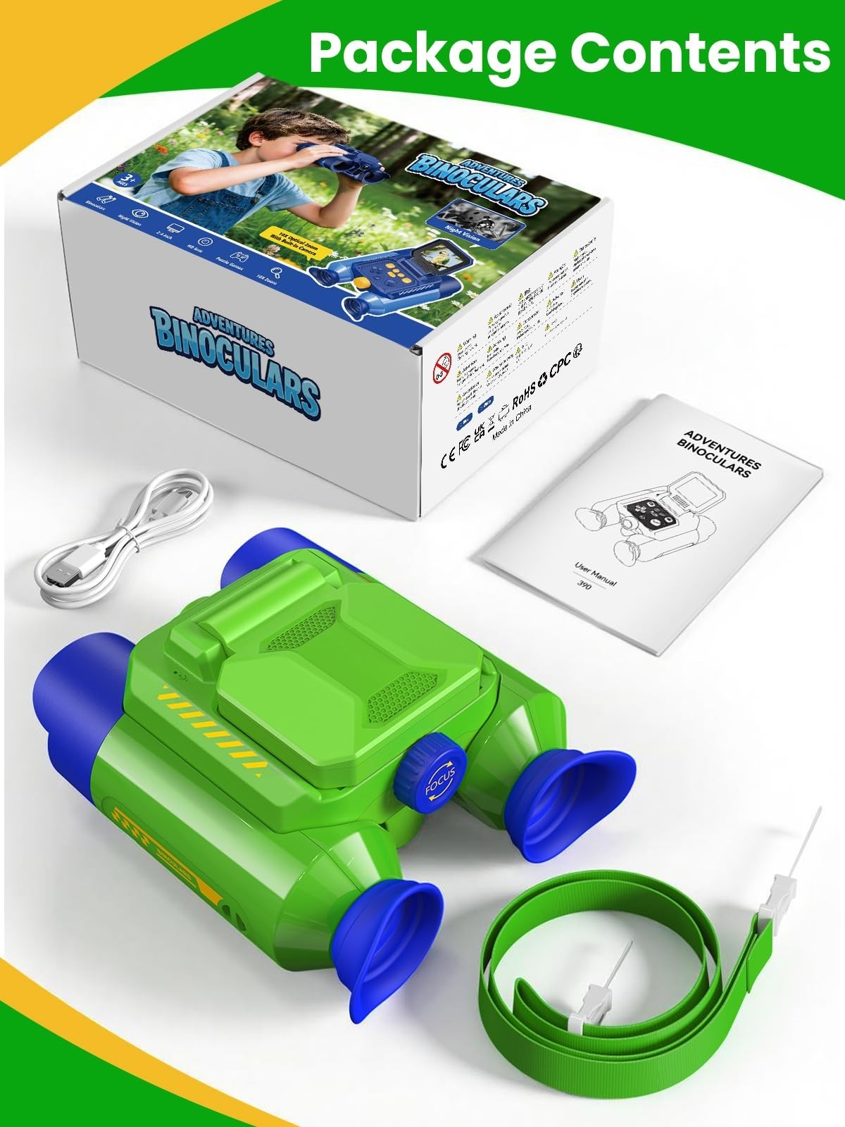 Kids Binoculars with Night Vision & Camera, 10X Zoom Telescope for Ages 3 10+10