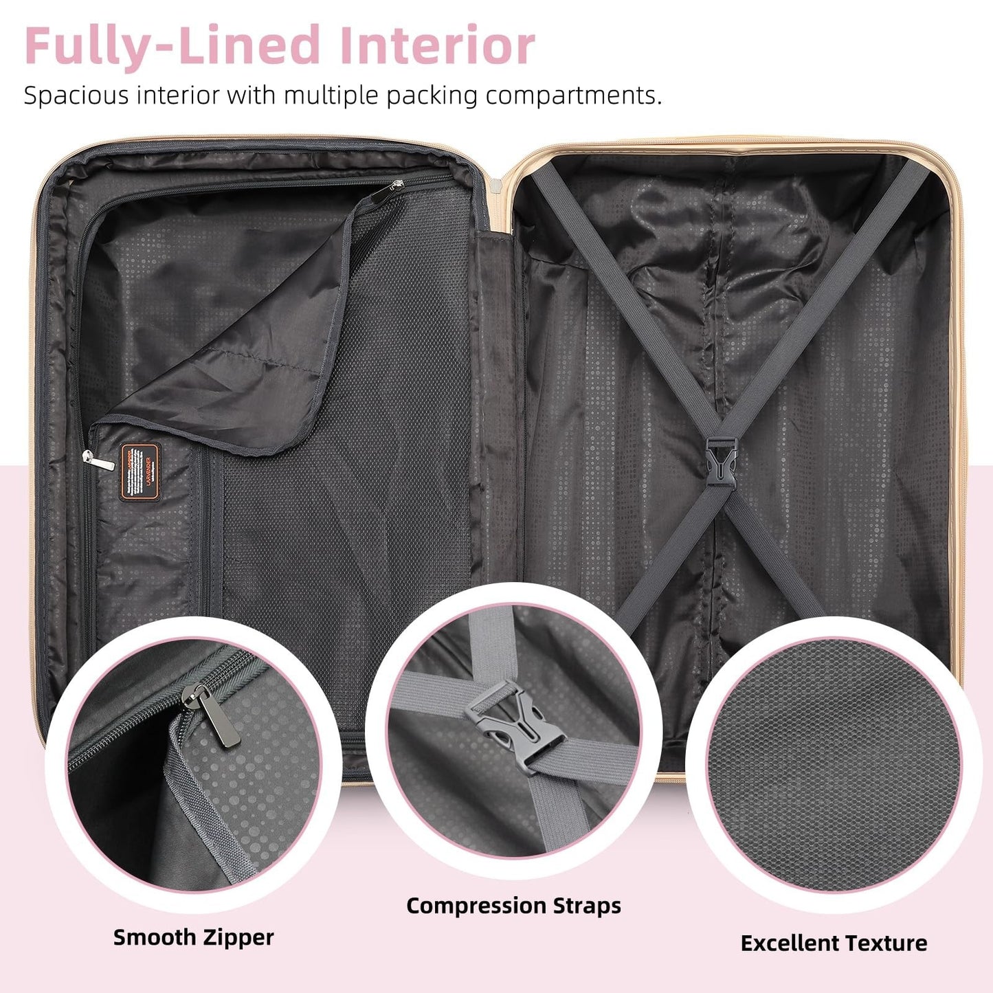 3-Piece Expandable Carry-On Luggage Set, Pink | Airline Approved, 360° Spinner W8