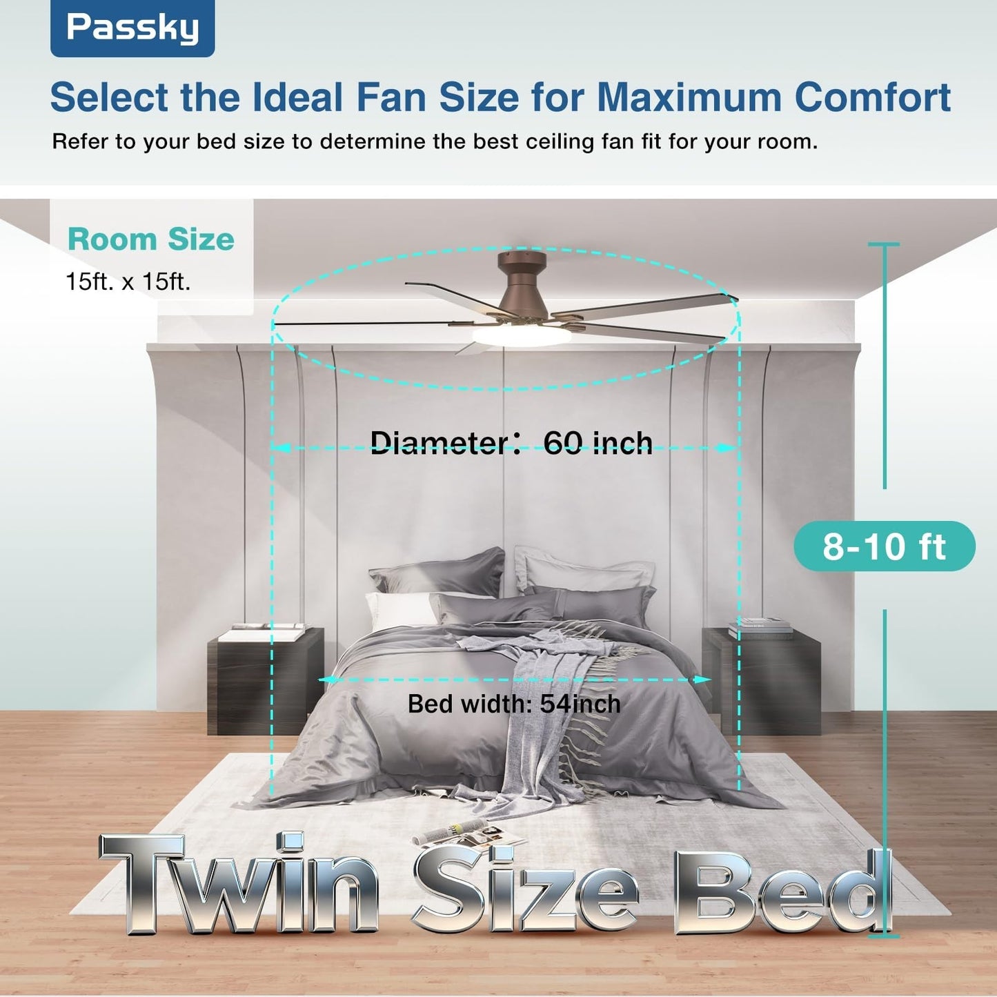 60" Brown Low Profile Ceiling Fan with Lights & Remote | Dimmable, Quiet DC Moto7