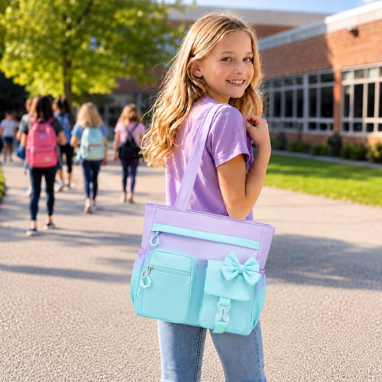 Cute Bow Backpack for Girls School Bag Set with Lunch Bag & Pen Case5