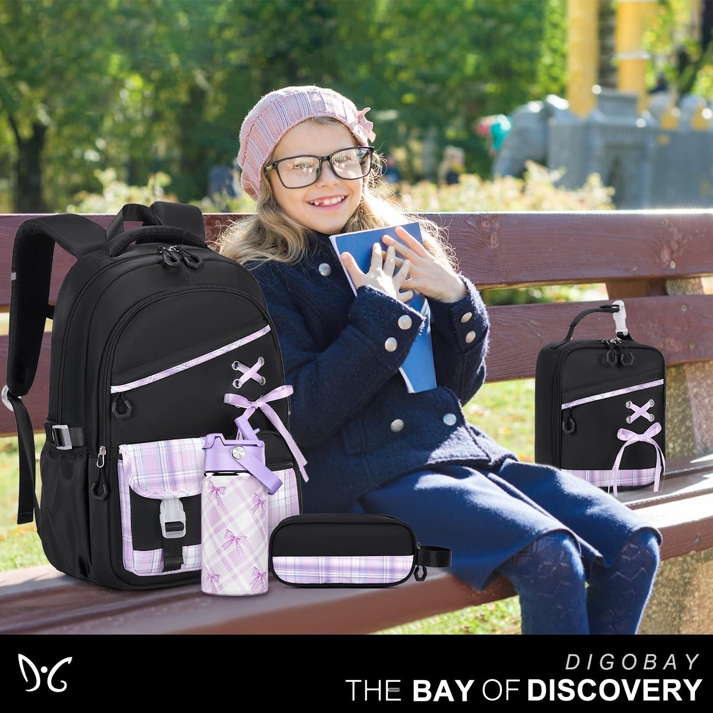 Stylish Girls Backpack Set with Insulated Water Bottle, Lunch Bag & Pencil Pouch7