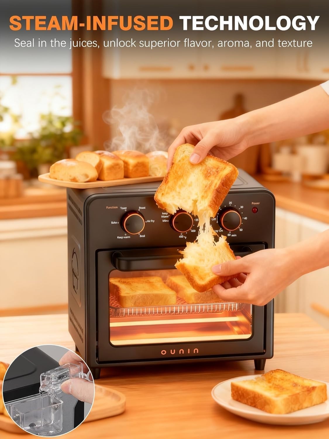 Compact 12QT Air Fryer Toaster Oven - 6-in-1 Multi-Cooker, Stainless Steel, Fast8