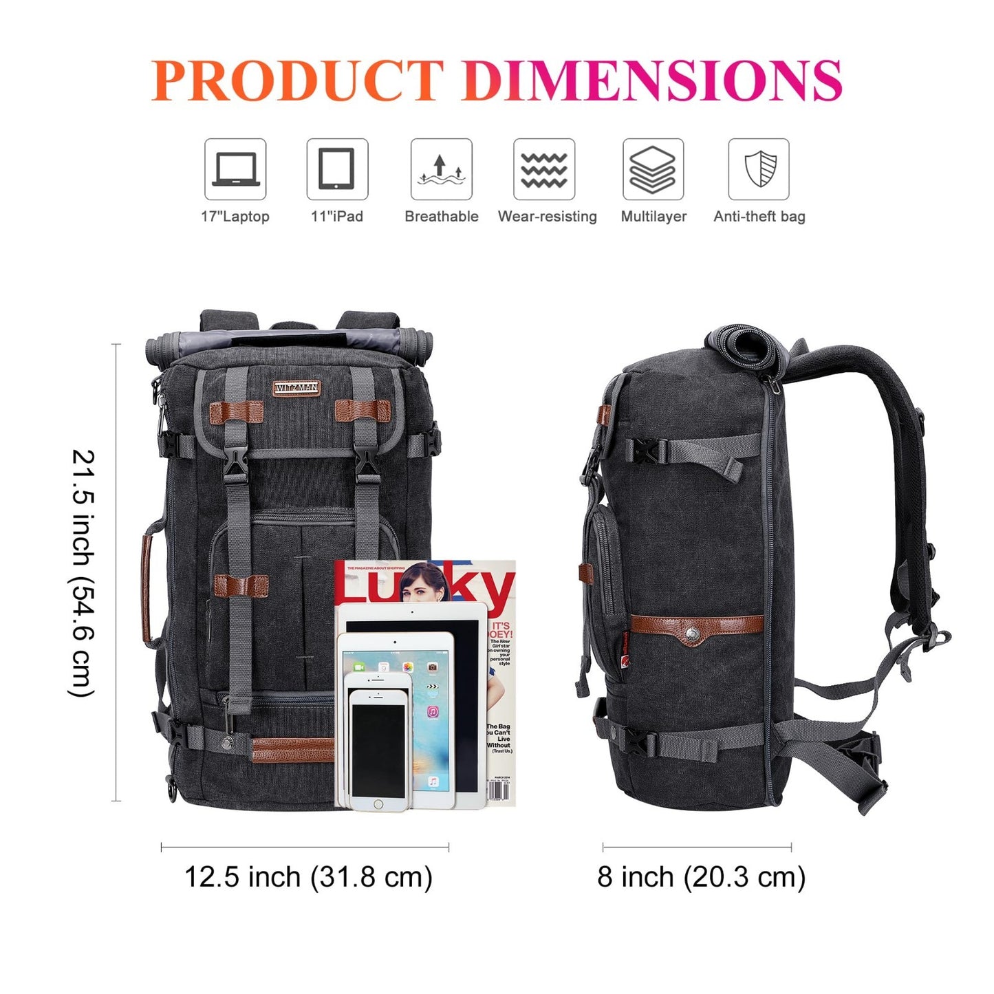 Vintage Canvas Travel Backpack for Men, Stylish Laptop Bag, Durable & Spacious6