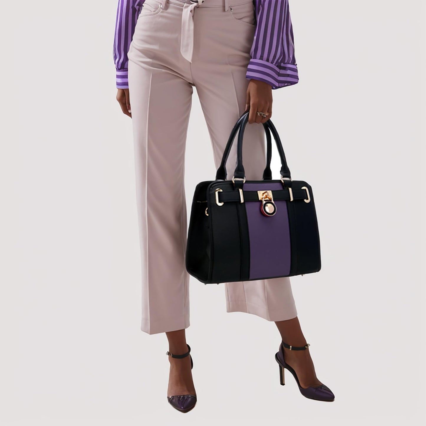 Stylish Women's Structured Satchel Tote Handbag Set with RFID Wallet - Fashion P7