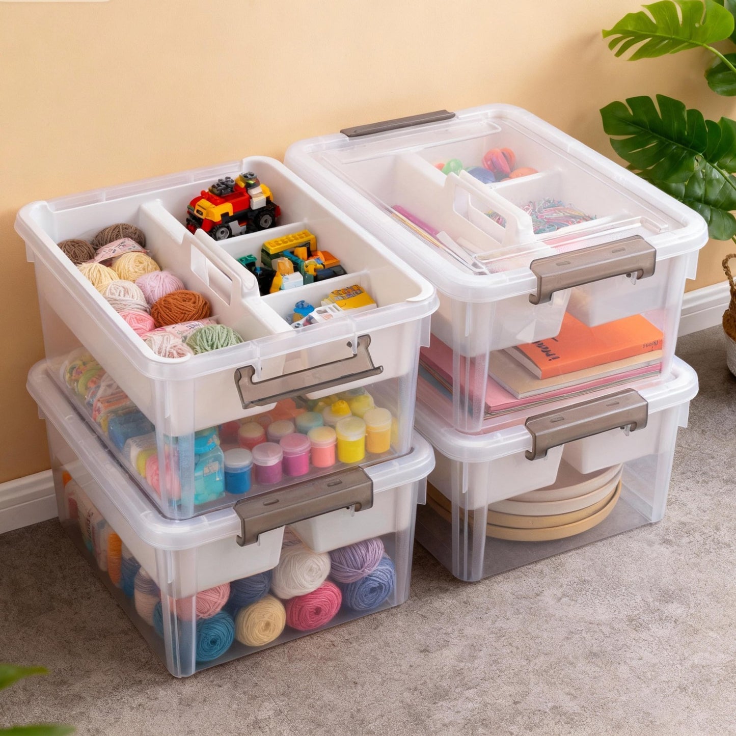 17 QT Clear Craft Organizer Storage Box with Tray, Art Supplies & Craft Storage6