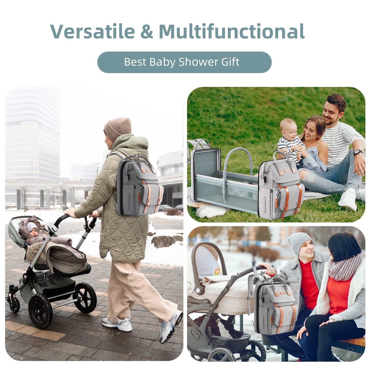 Diaper Bag Backpack with Changing Station, Stylish Baby Shower Gift, Grey6