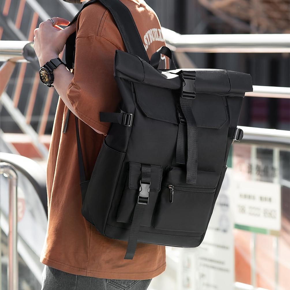 Lightweight Roll Top Travel Backpack, Versatile Daily Work Bag, Multiple Pockets5