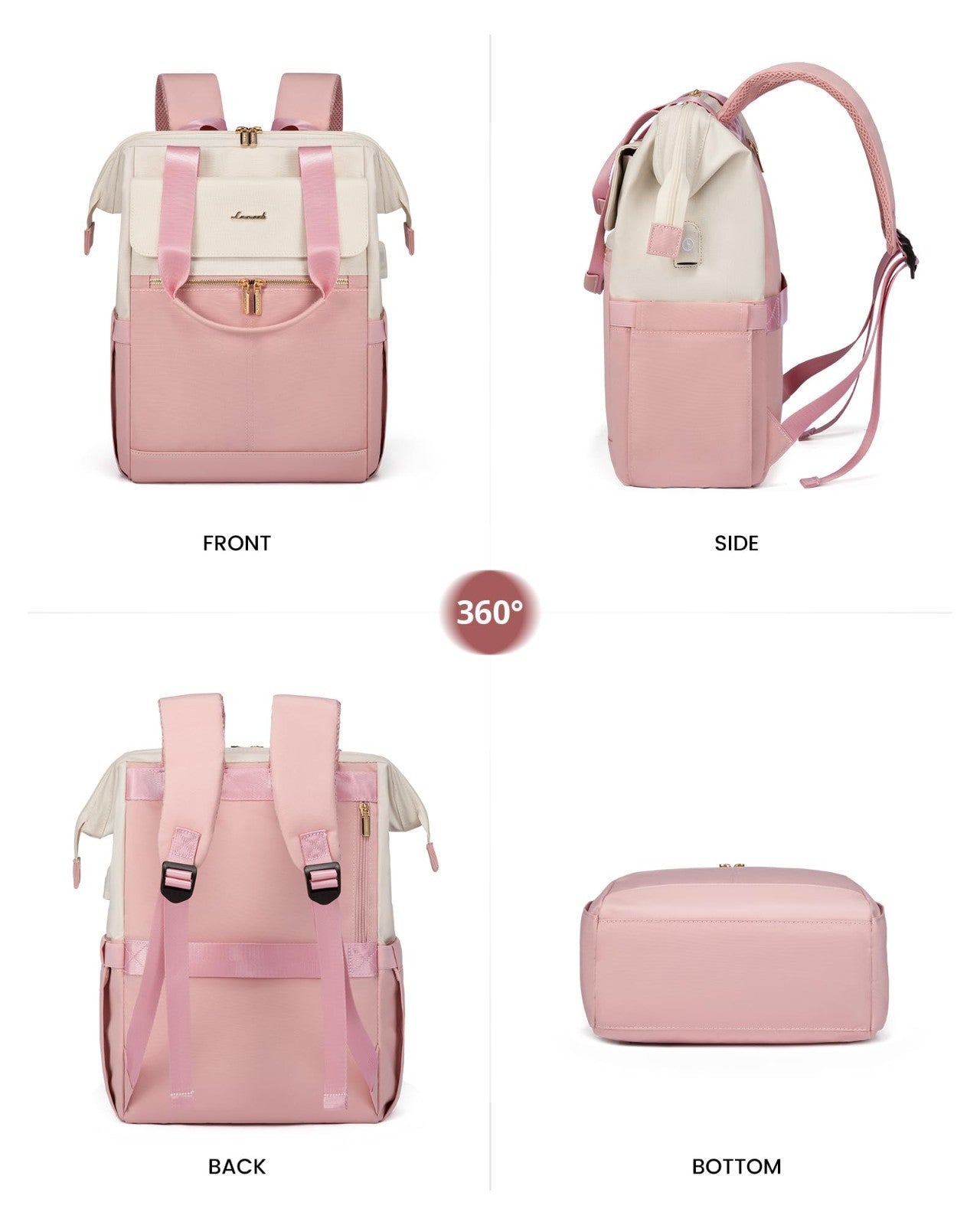 Stylish 15.6" Laptop Backpack for Women, USB Port, Waterproof Travel Bag, 2PCS8