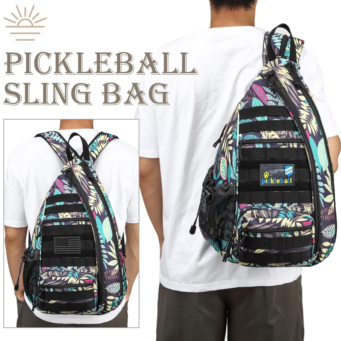 Tactical Pickleball Backpack - Adjustable Sling Bag with Fence Hook & Water Bott5