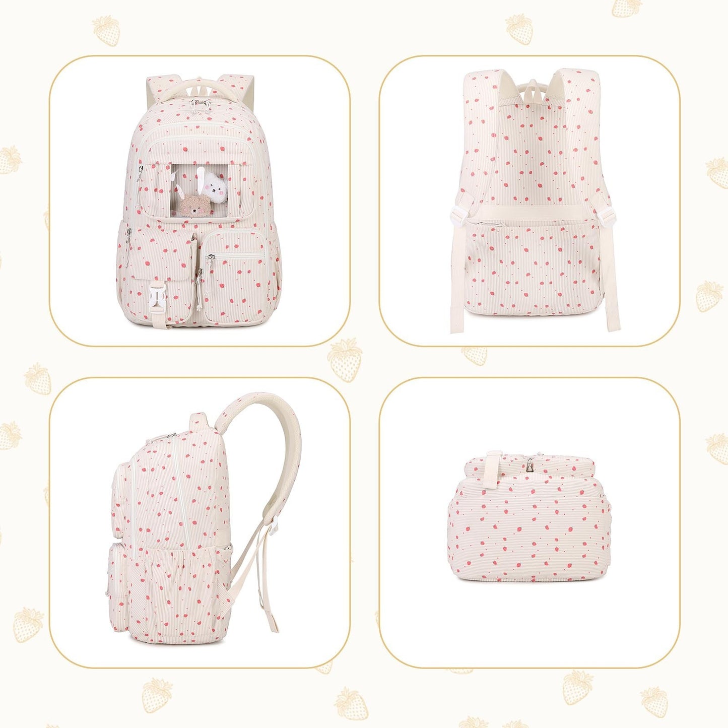 Kawaii Corduroy Backpack for Girls - Cute School Bag for Middle & Elementary Stu6